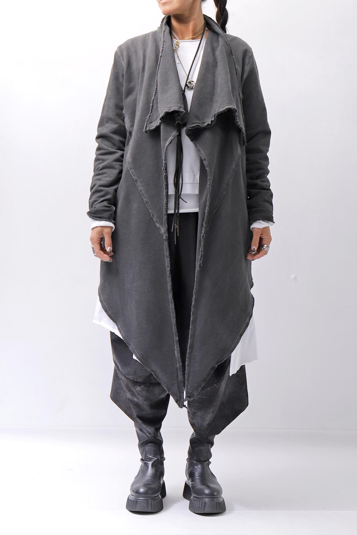【sanctamuerte】 UNISEX ASYMMETRY SWEAT CARDIGAN_ASH GREY