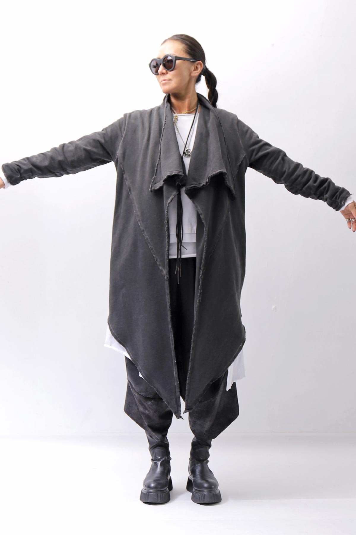 【sanctamuerte】 UNISEX ASYMMETRY SWEAT CARDIGAN_ASH GREY