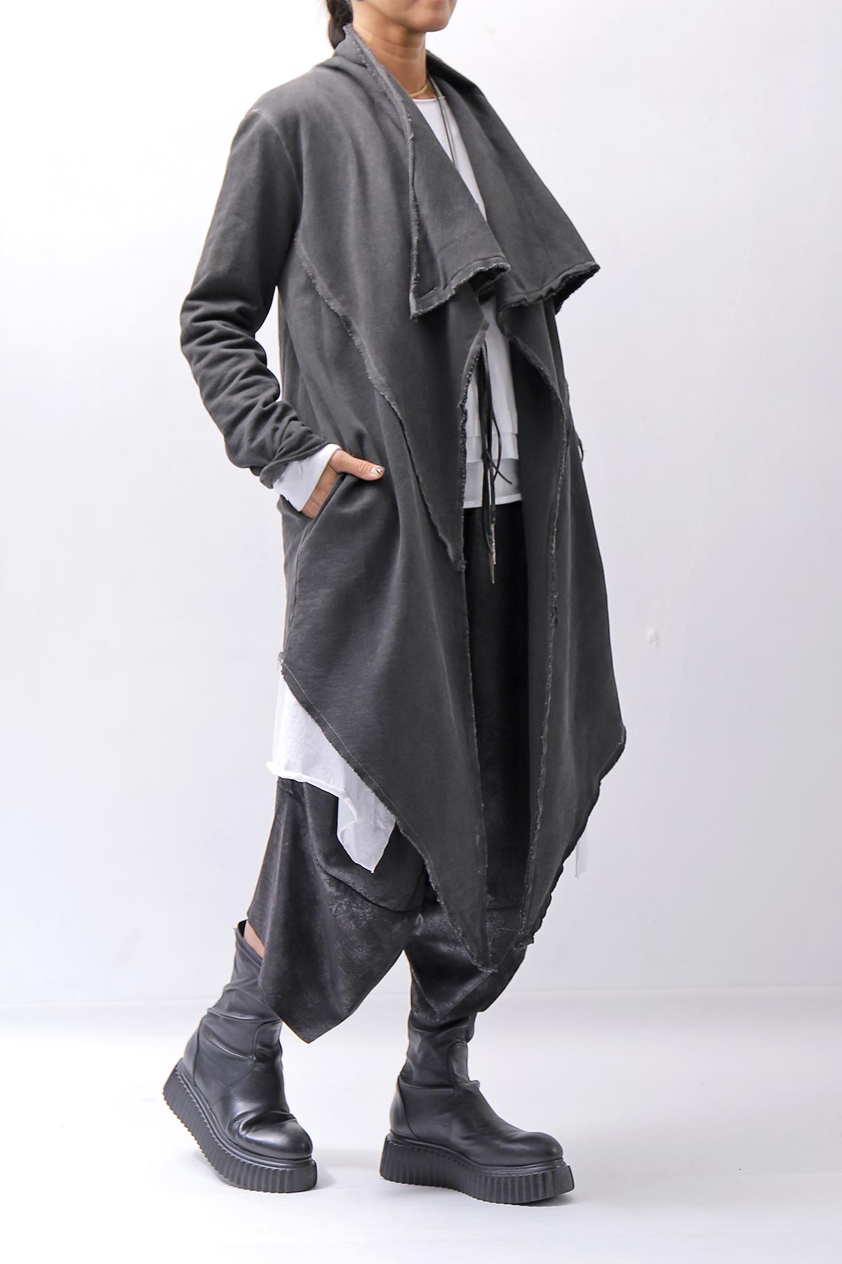 【sanctamuerte】 UNISEX ASYMMETRY SWEAT CARDIGAN_ASH GREY