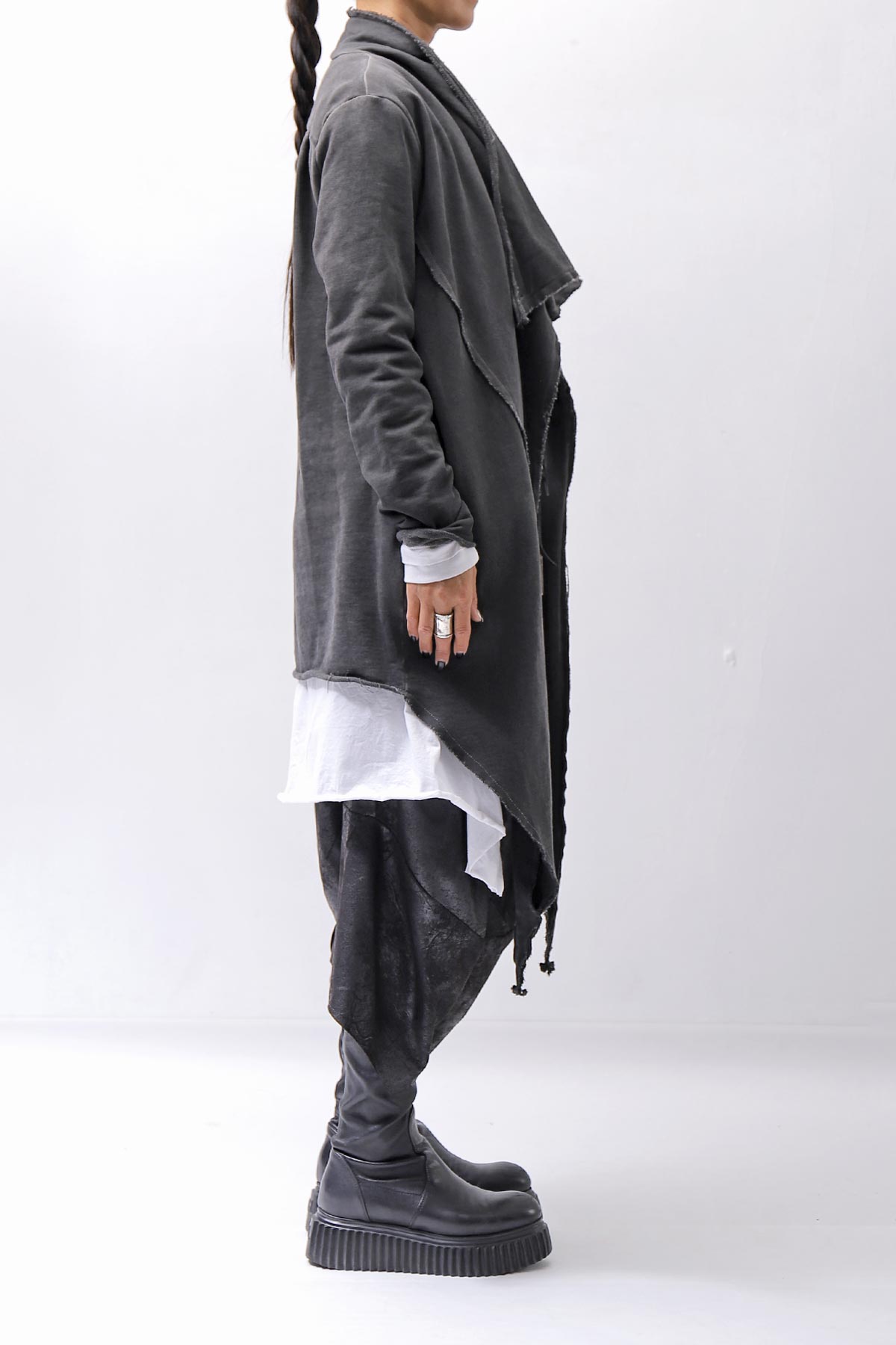 【sanctamuerte】 UNISEX ASYMMETRY SWEAT CARDIGAN_ASH GREY