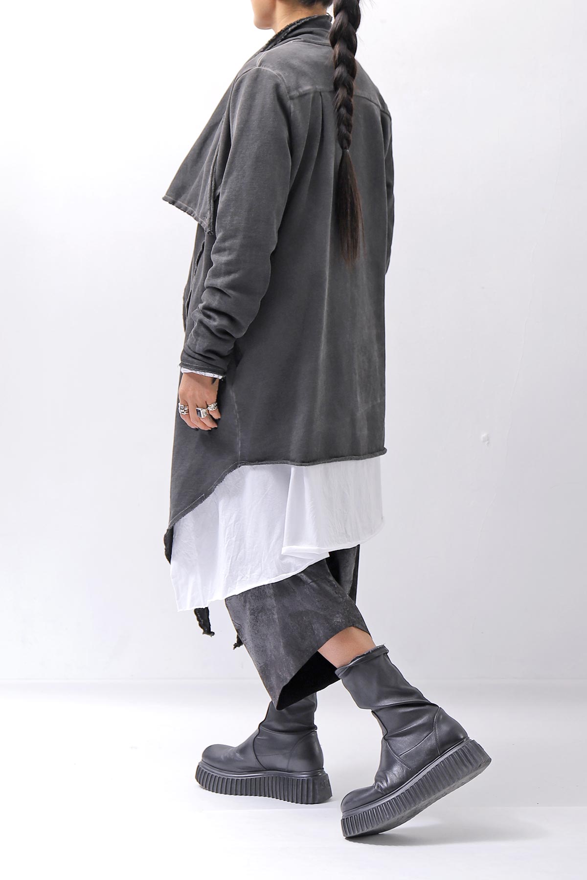 【sanctamuerte】 UNISEX ASYMMETRY SWEAT CARDIGAN_ASH GREY