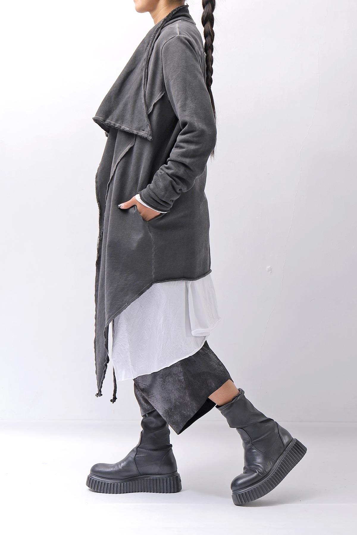 【sanctamuerte】 UNISEX ASYMMETRY SWEAT CARDIGAN_ASH GREY