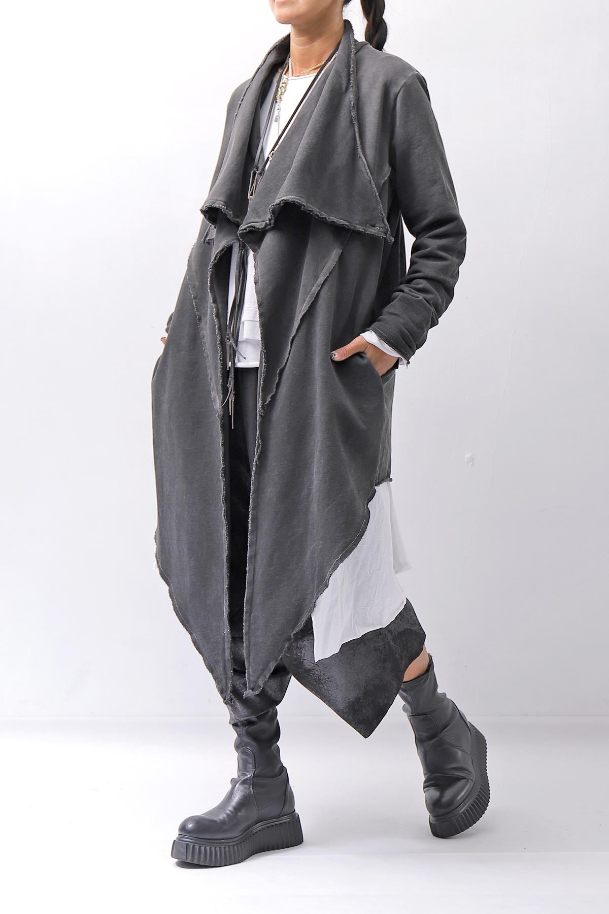 【sanctamuerte】 UNISEX ASYMMETRY SWEAT CARDIGAN_ASH GREY