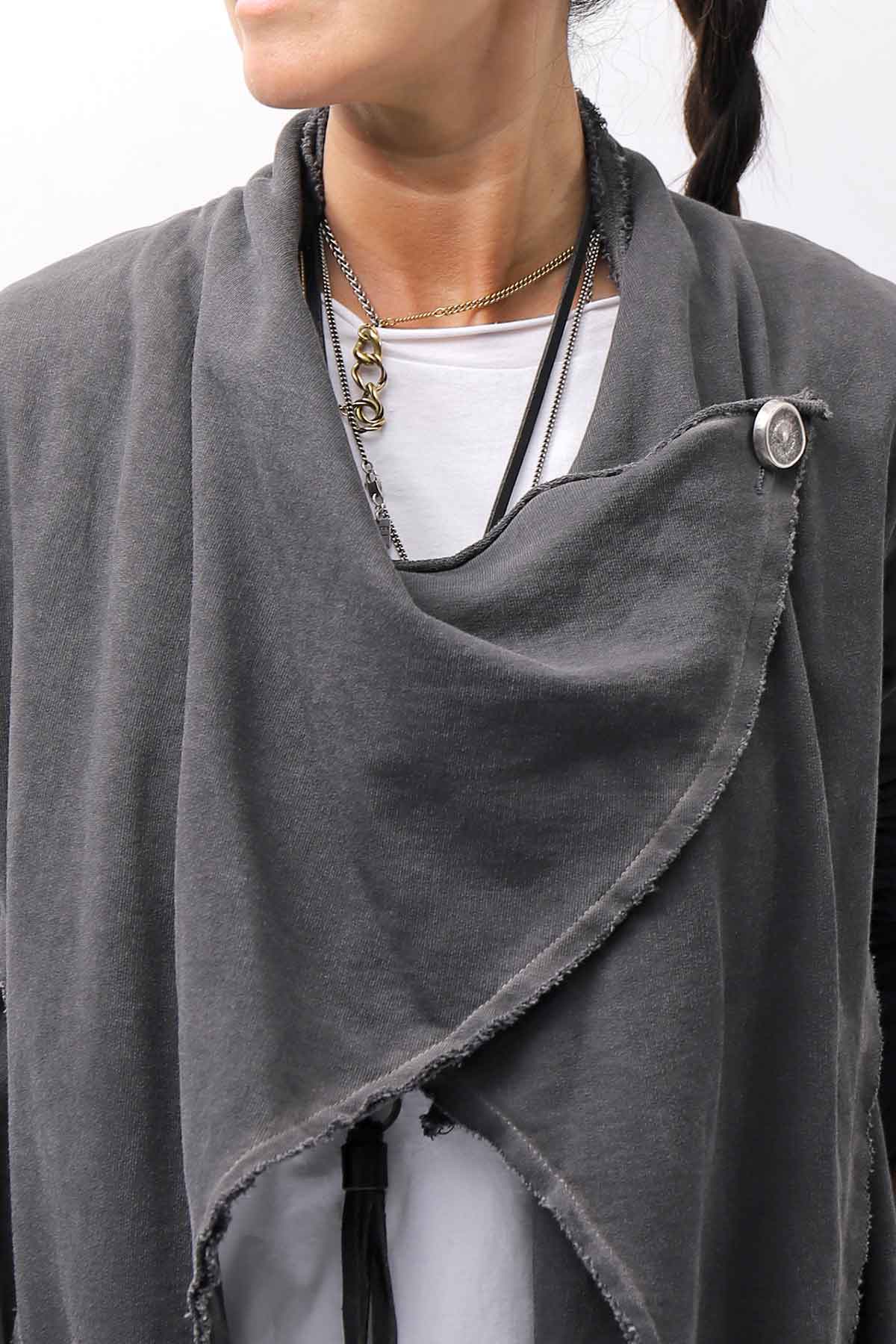【sanctamuerte】 UNISEX ASYMMETRY SWEAT CARDIGAN_ASH GREY