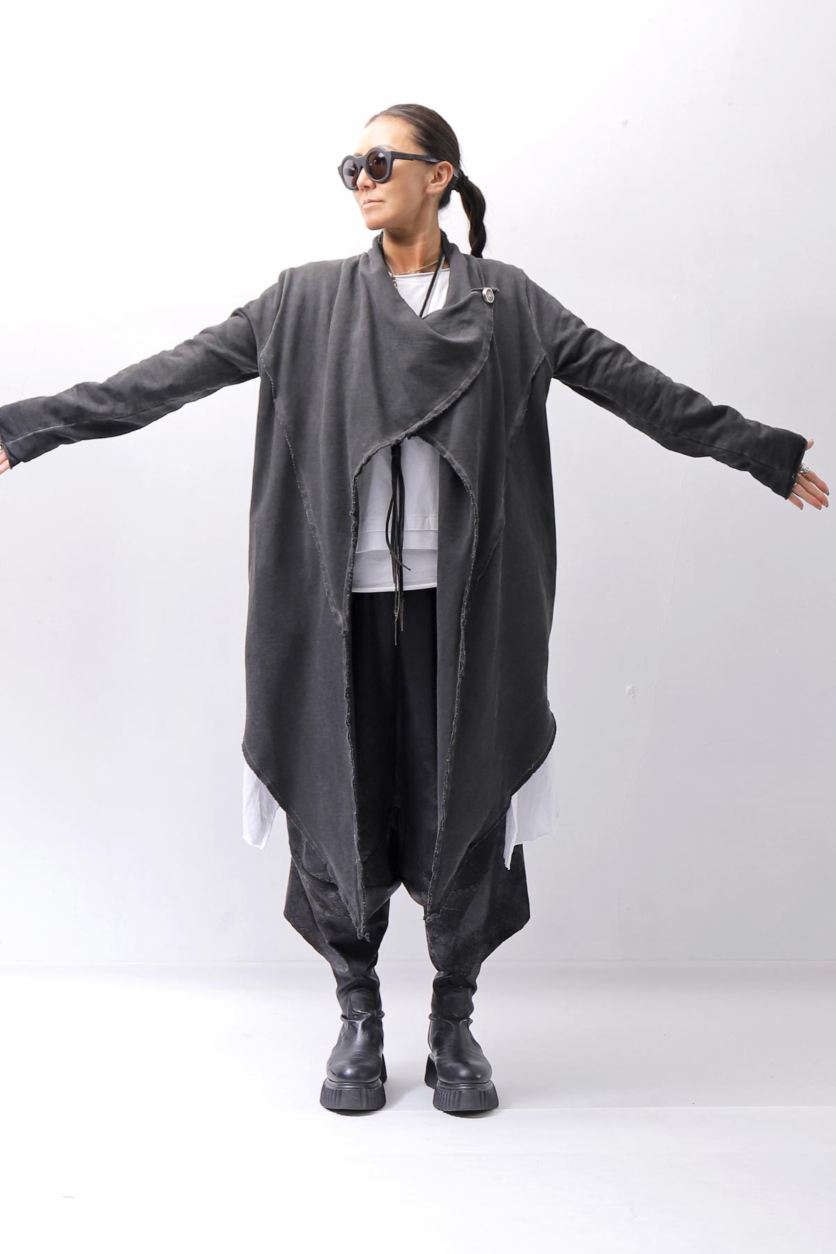 【sanctamuerte】 UNISEX ASYMMETRY SWEAT CARDIGAN_ASH GREY