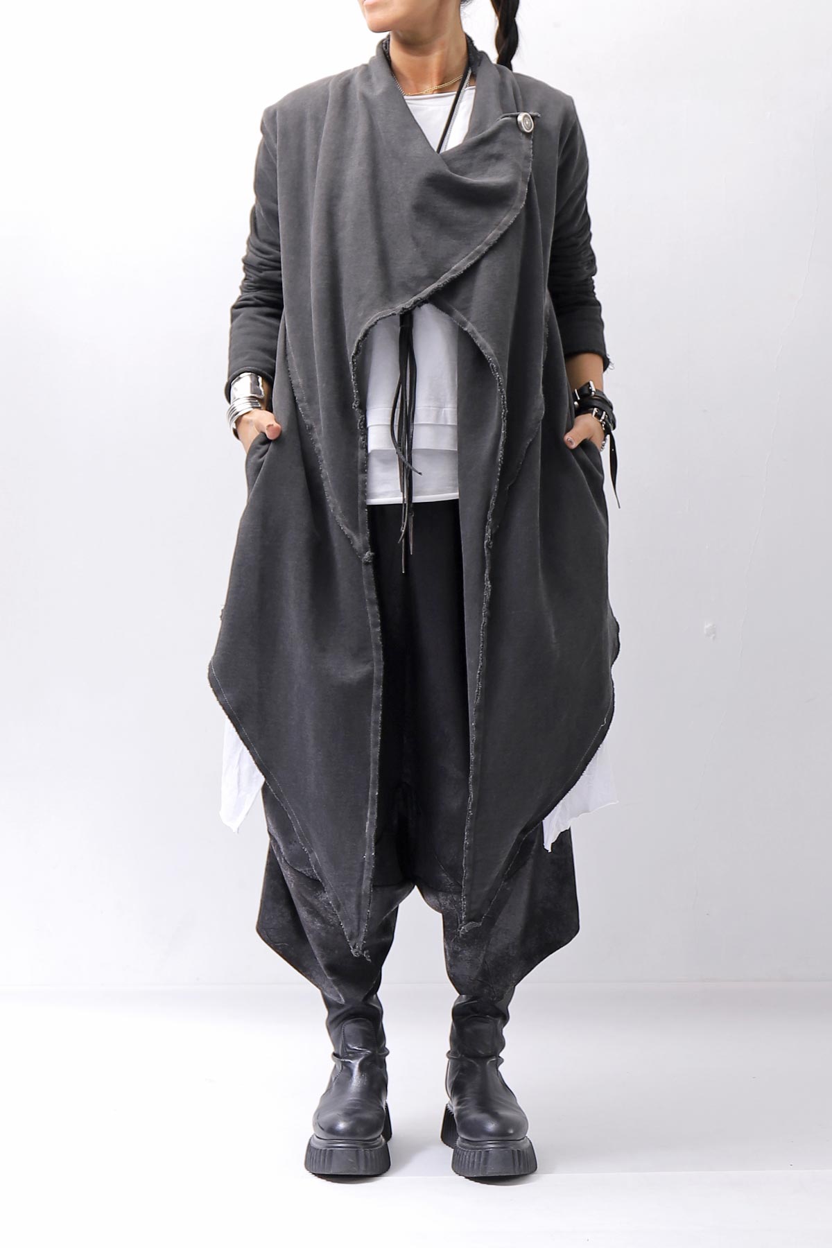 【sanctamuerte】 UNISEX ASYMMETRY SWEAT CARDIGAN_ASH GREY