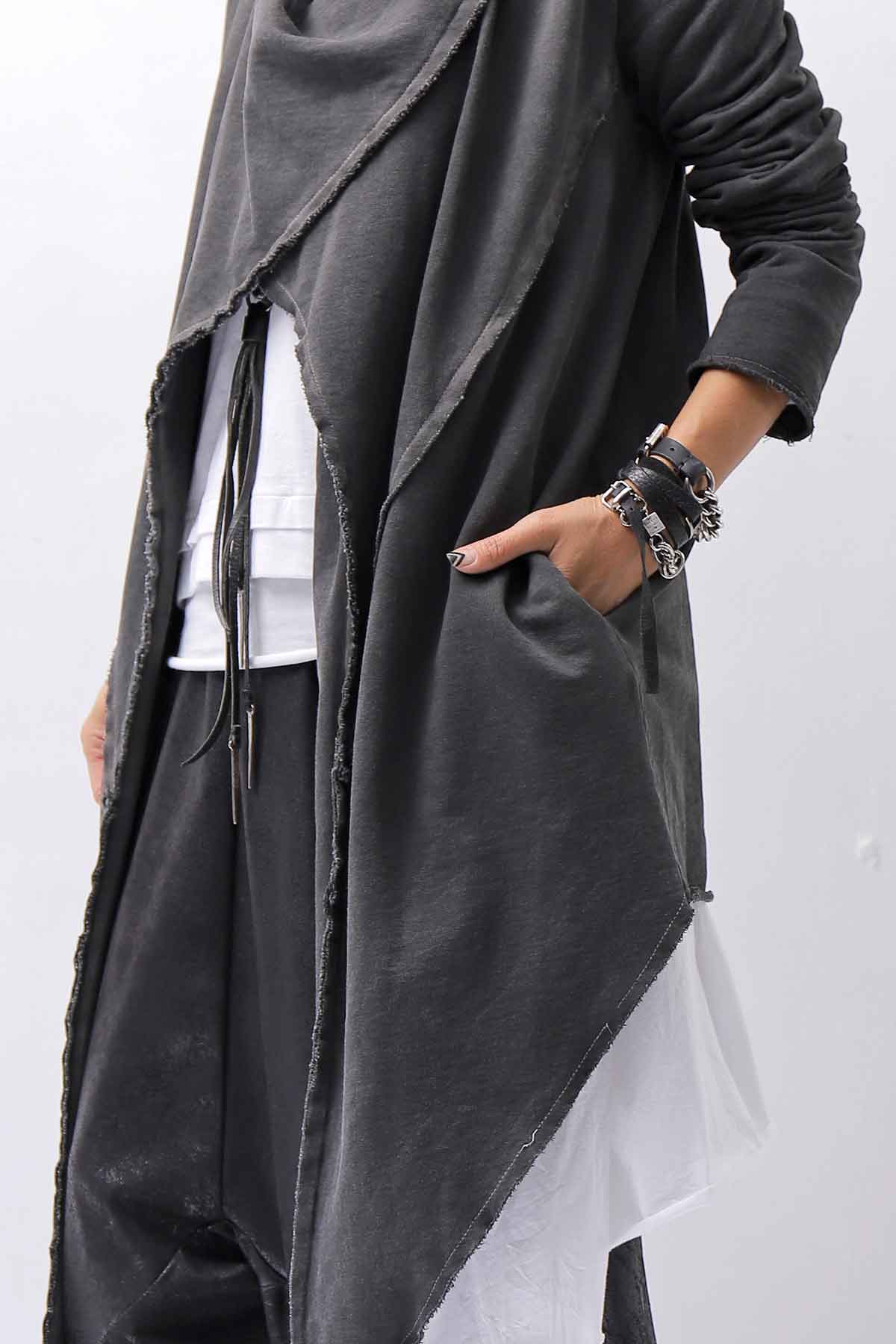 【sanctamuerte】 UNISEX ASYMMETRY SWEAT CARDIGAN_ASH GREY