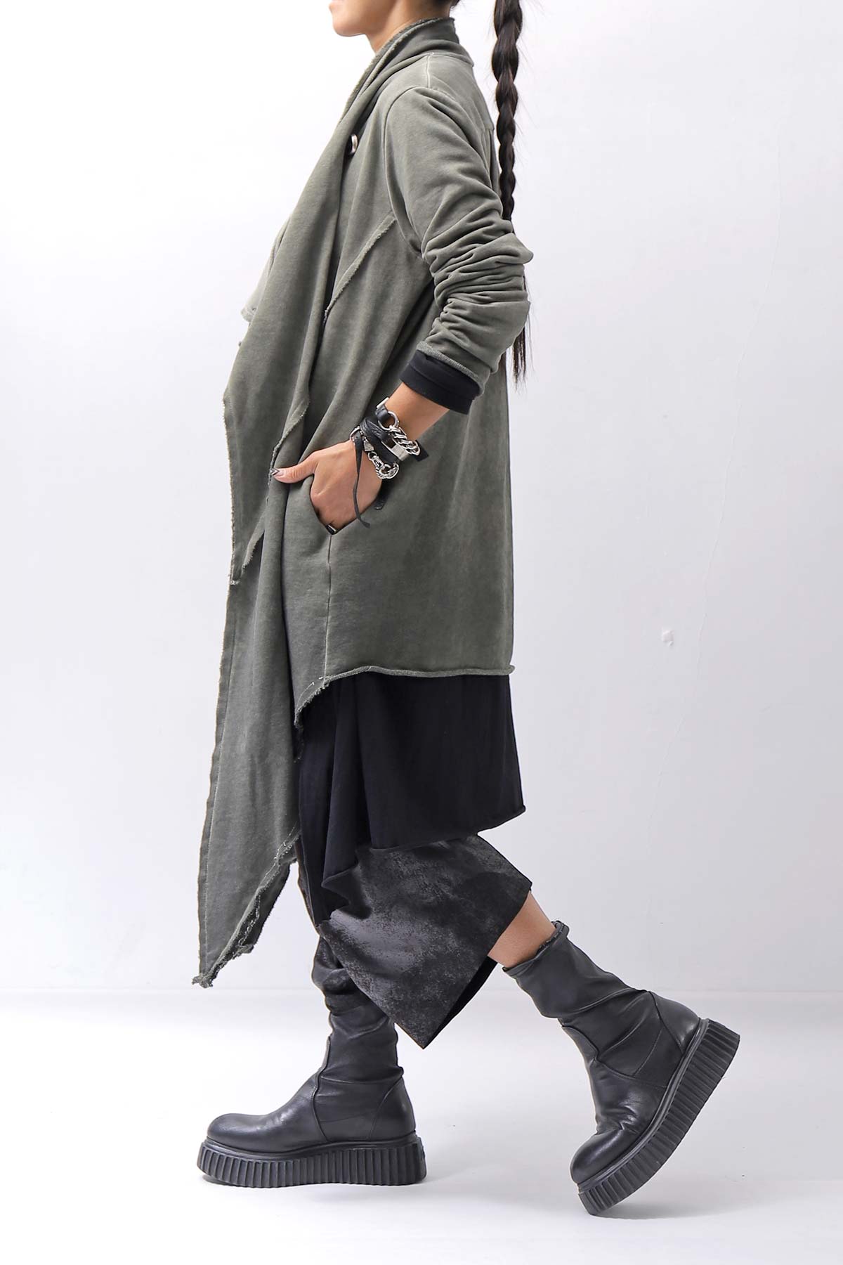 【sanctamuerte】 UNISEX ASYMMETRY SWEAT CARDIGAN_SALVIA(MILITARY)