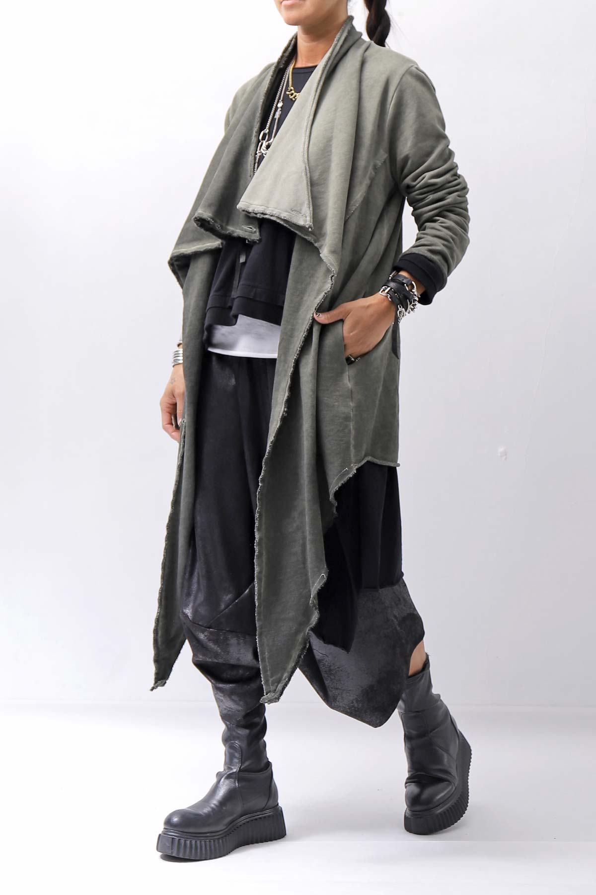 【sanctamuerte】 UNISEX ASYMMETRY SWEAT CARDIGAN_SALVIA(MILITARY)