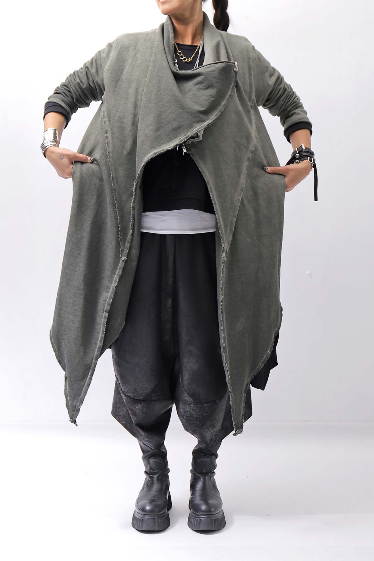 【sanctamuerte】 UNISEX ASYMMETRY SWEAT CARDIGAN_SALVIA(MILITARY)