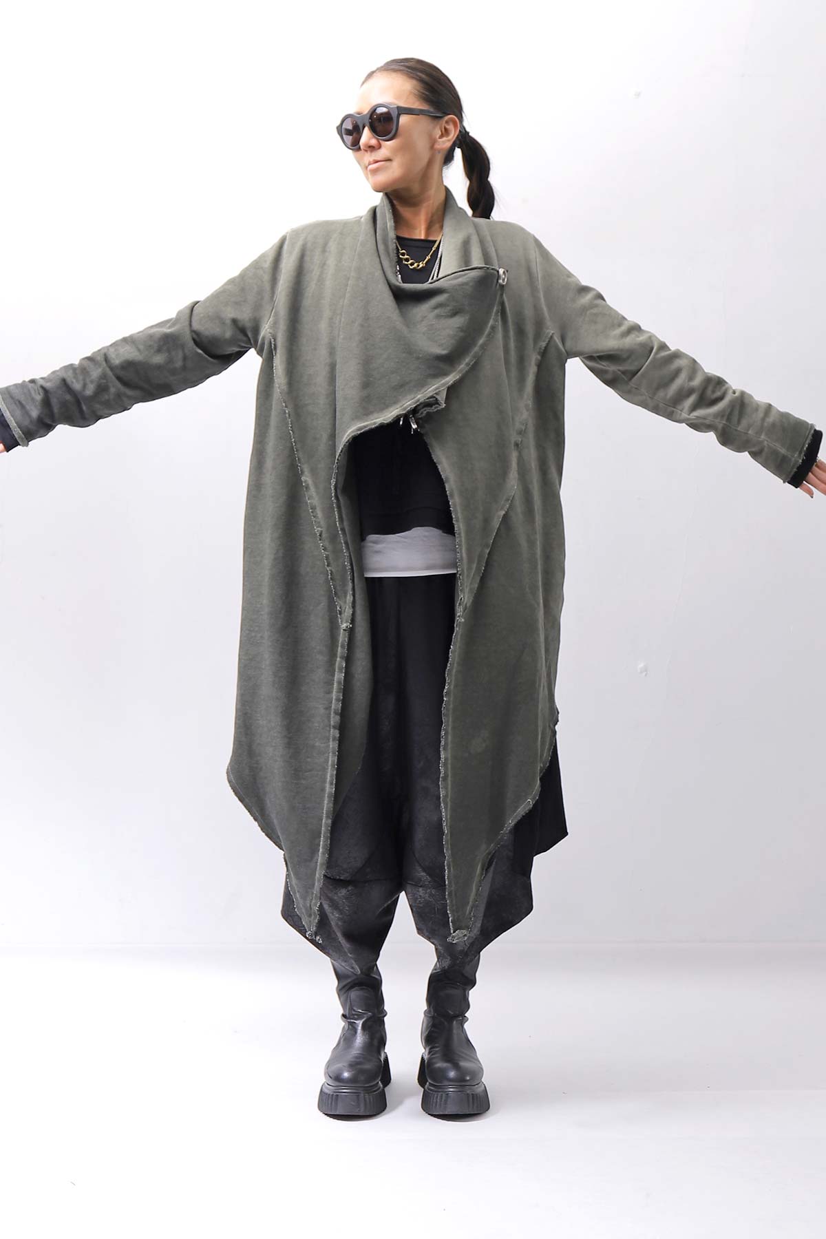 【sanctamuerte】 UNISEX ASYMMETRY SWEAT CARDIGAN_SALVIA(MILITARY)