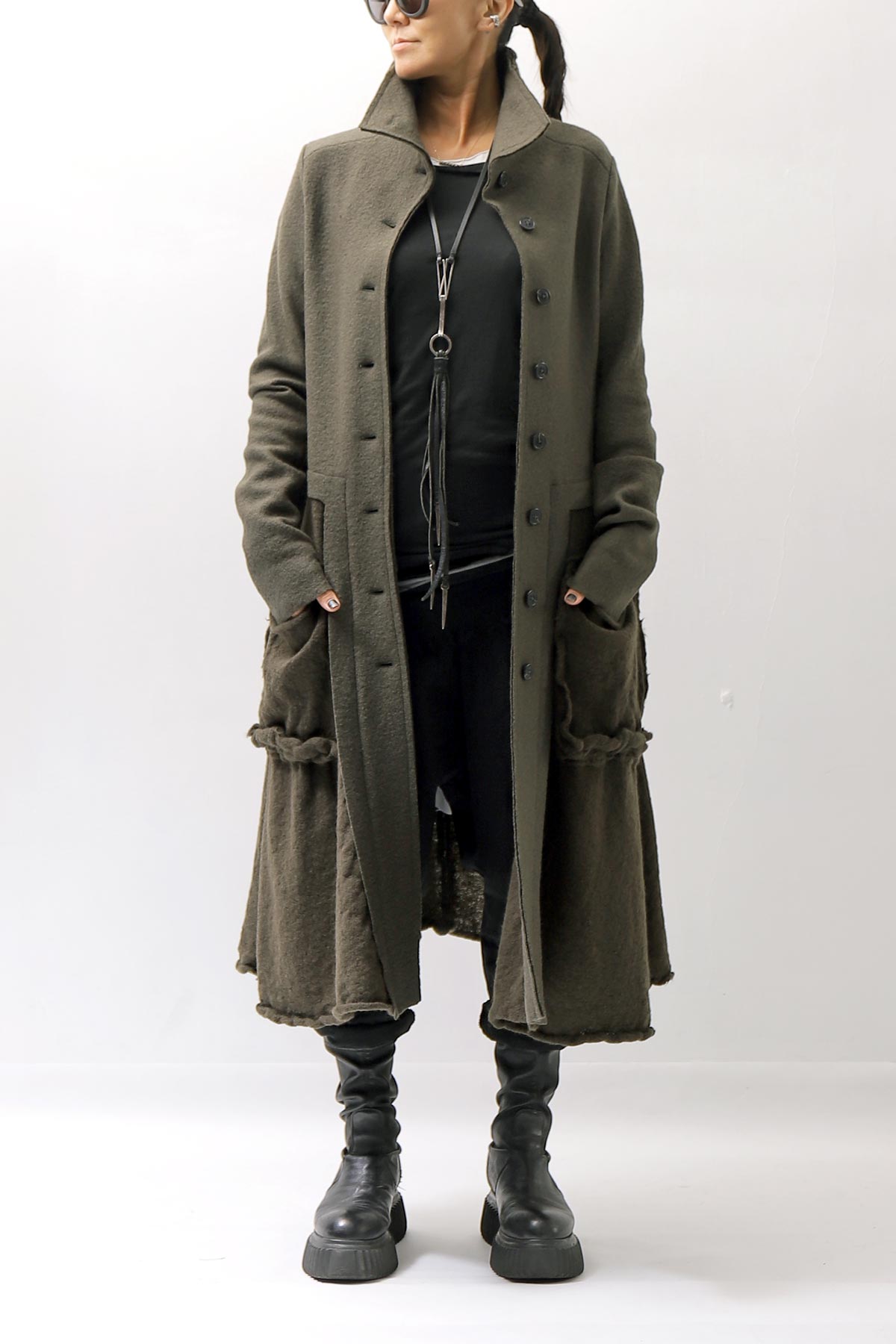 【RUNDHOLZ】 BOILED WOOL &amp; SOFT WOOL KNIT CARDIGAN COAT 388 1203_JUNGLE