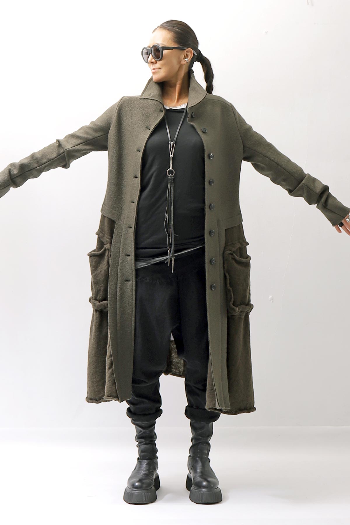 【RUNDHOLZ】 BOILED WOOL &amp; SOFT WOOL KNIT CARDIGAN COAT 388 1203_JUNGLE