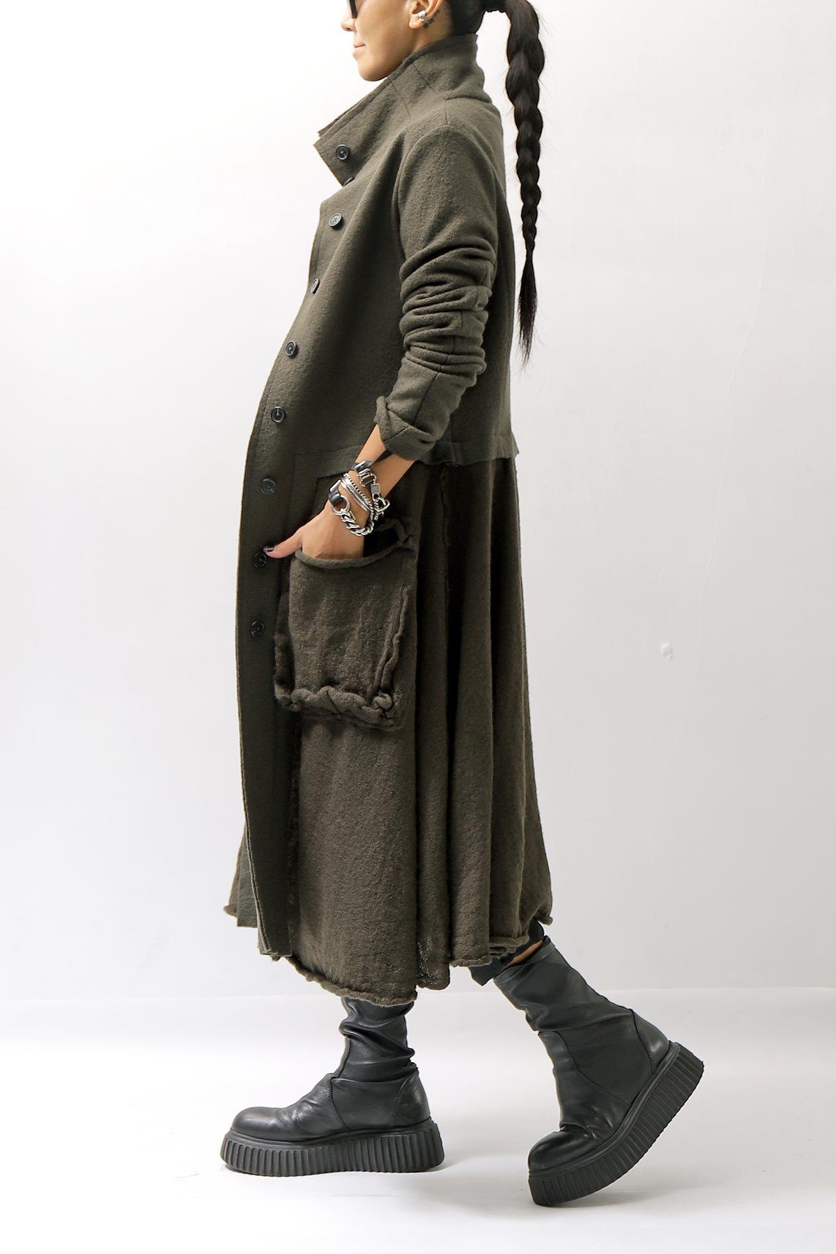 【RUNDHOLZ】 BOILED WOOL &amp; SOFT WOOL KNIT CARDIGAN COAT 388 1203_JUNGLE