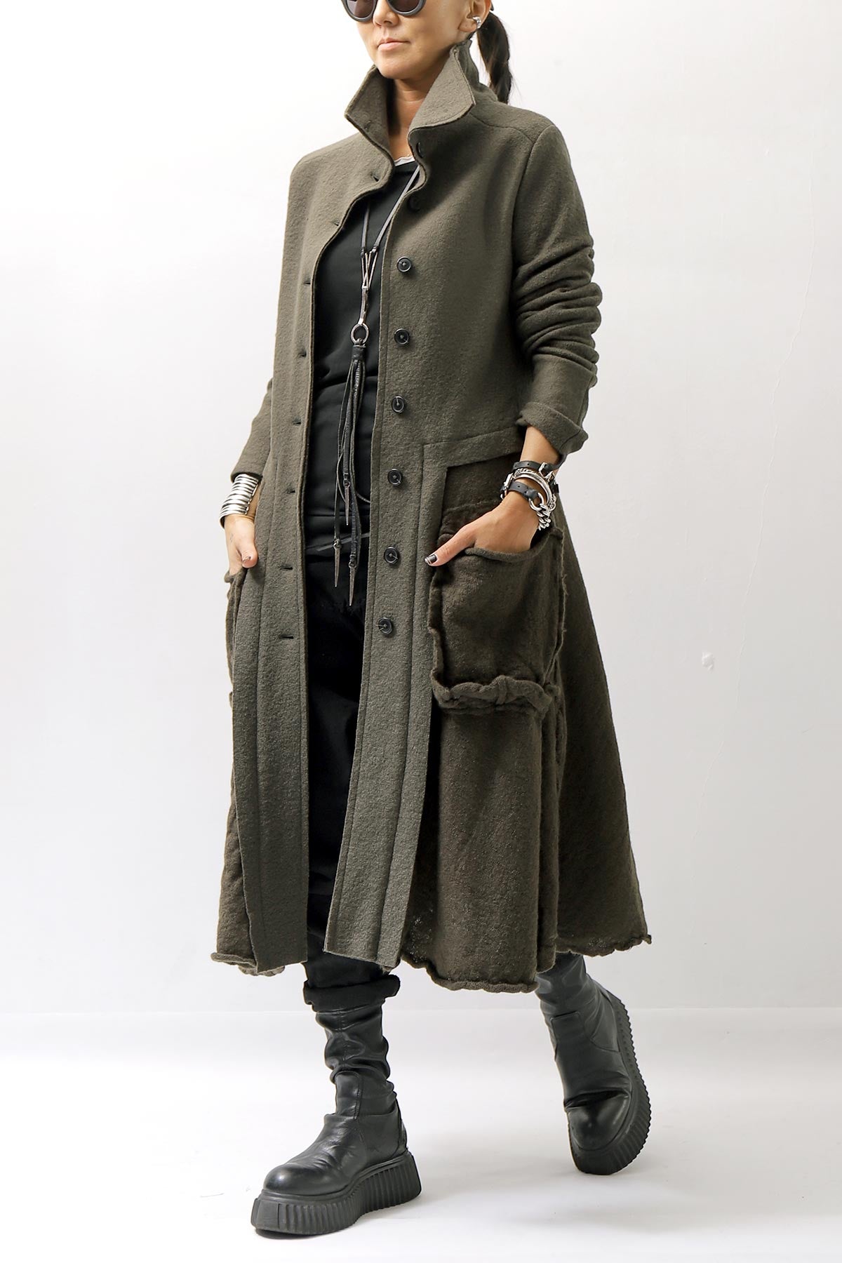 【RUNDHOLZ】 BOILED WOOL &amp; SOFT WOOL KNIT CARDIGAN COAT 388 1203_JUNGLE