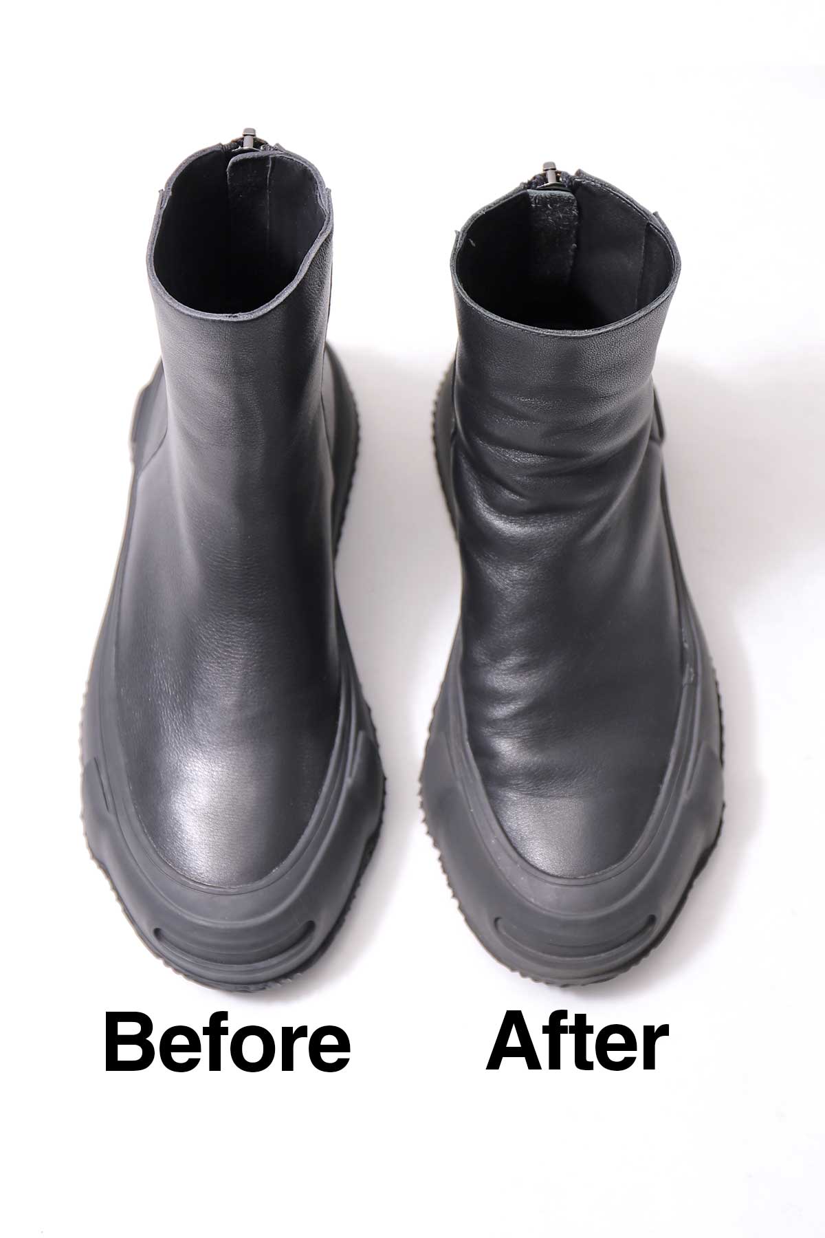 【Alès Dacchia】 BACK ZIP FRONT DRAPE LEATHER SNEAKER_BLACK