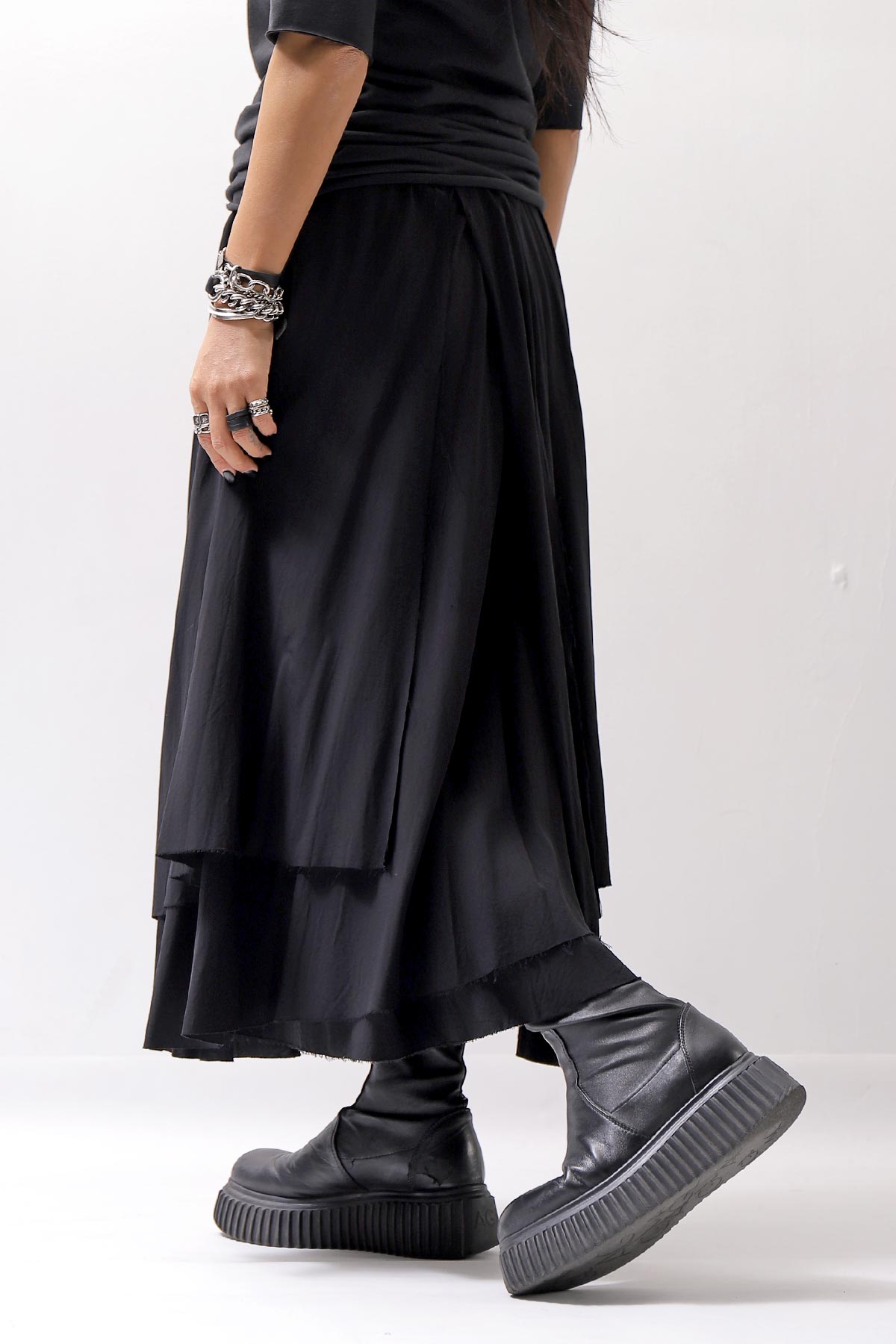 【studio b3】 WRAP LAYERED SKIRT OGB1736_BLACK