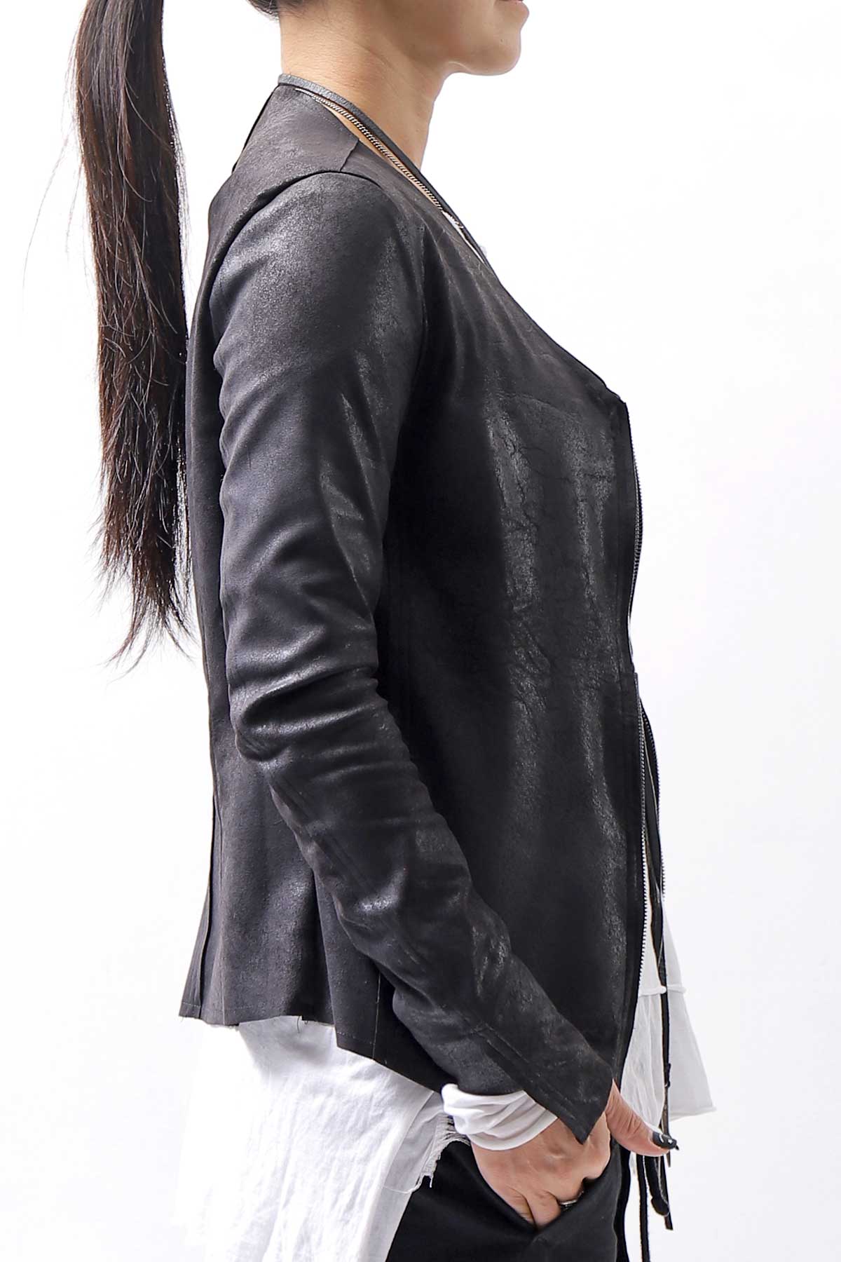 【Primordial is Primitive】 UNISEX STRETCH ECO LEATHER CARDIGAN JACKET 398HA