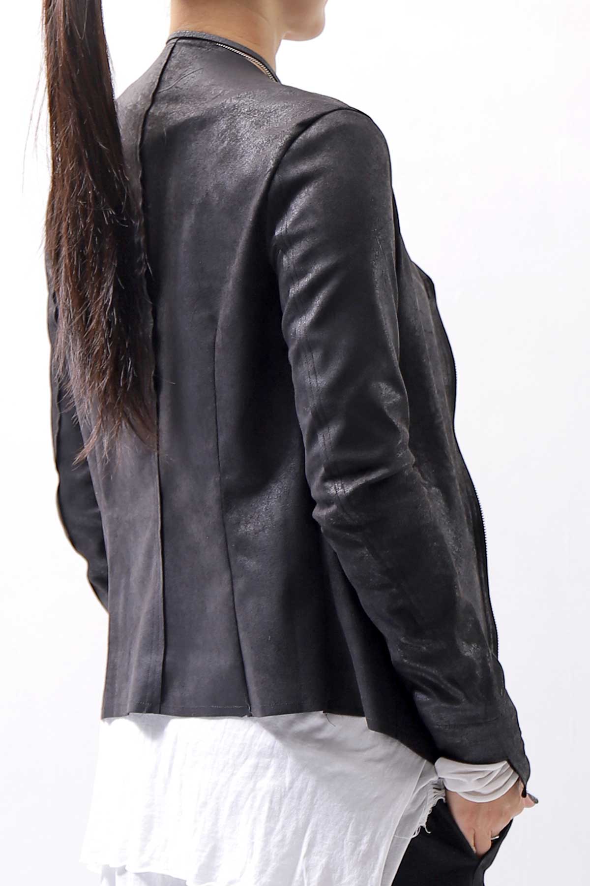 【Primordial is Primitive】 UNISEX STRETCH ECO LEATHER CARDIGAN JACKET 398HA