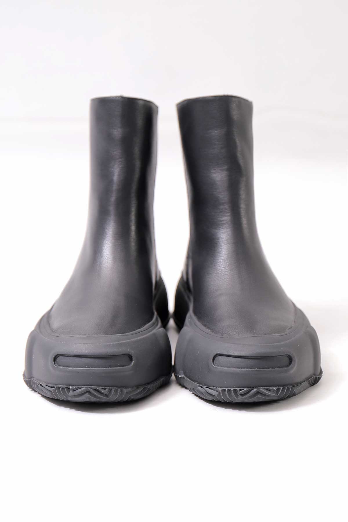 【Alès Dacchia】 BACK ZIP FRONT DRAPE LEATHER SNEAKER_BLACK