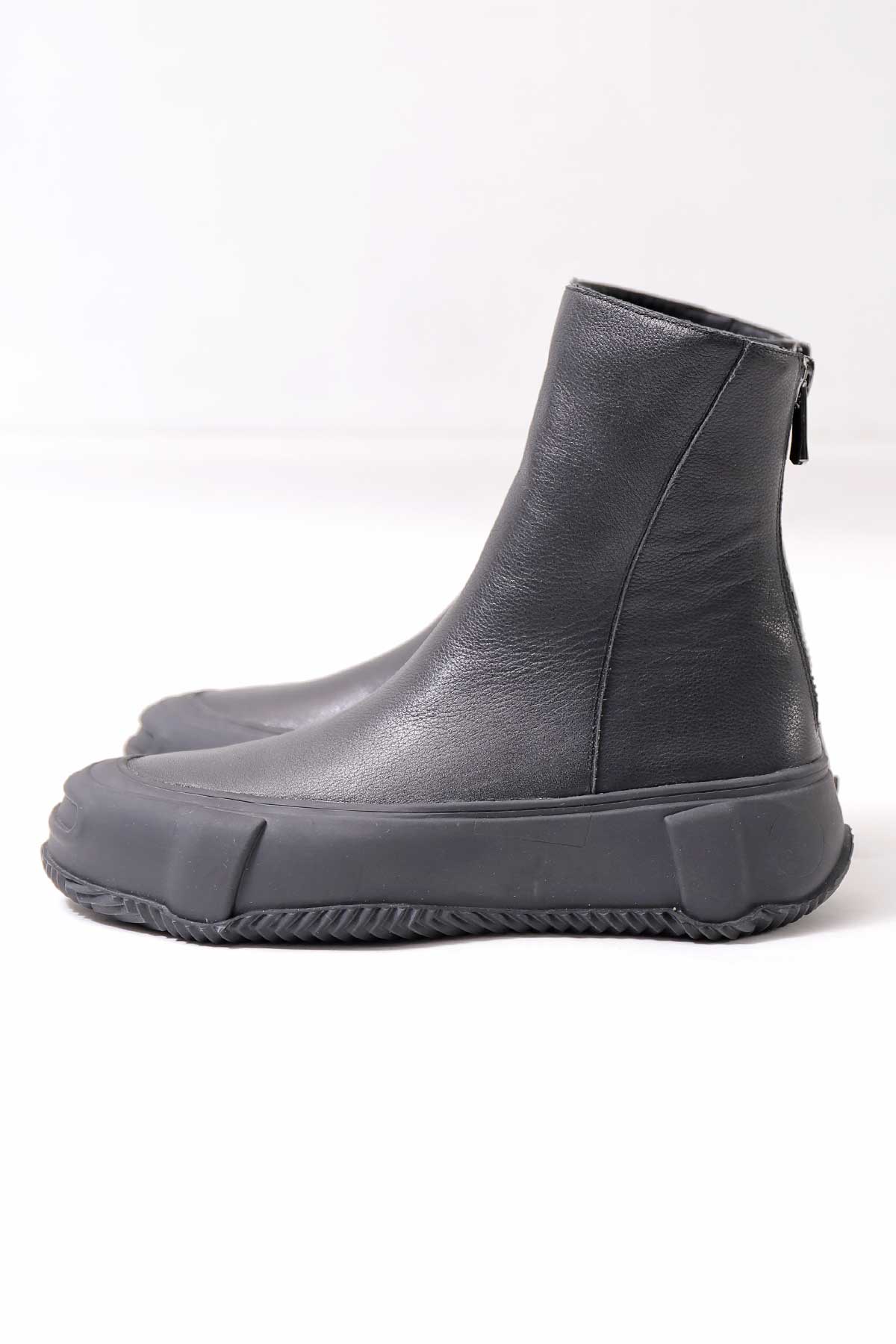 【Alès Dacchia】 BACK ZIP FRONT DRAPE LEATHER SNEAKER_BLACK