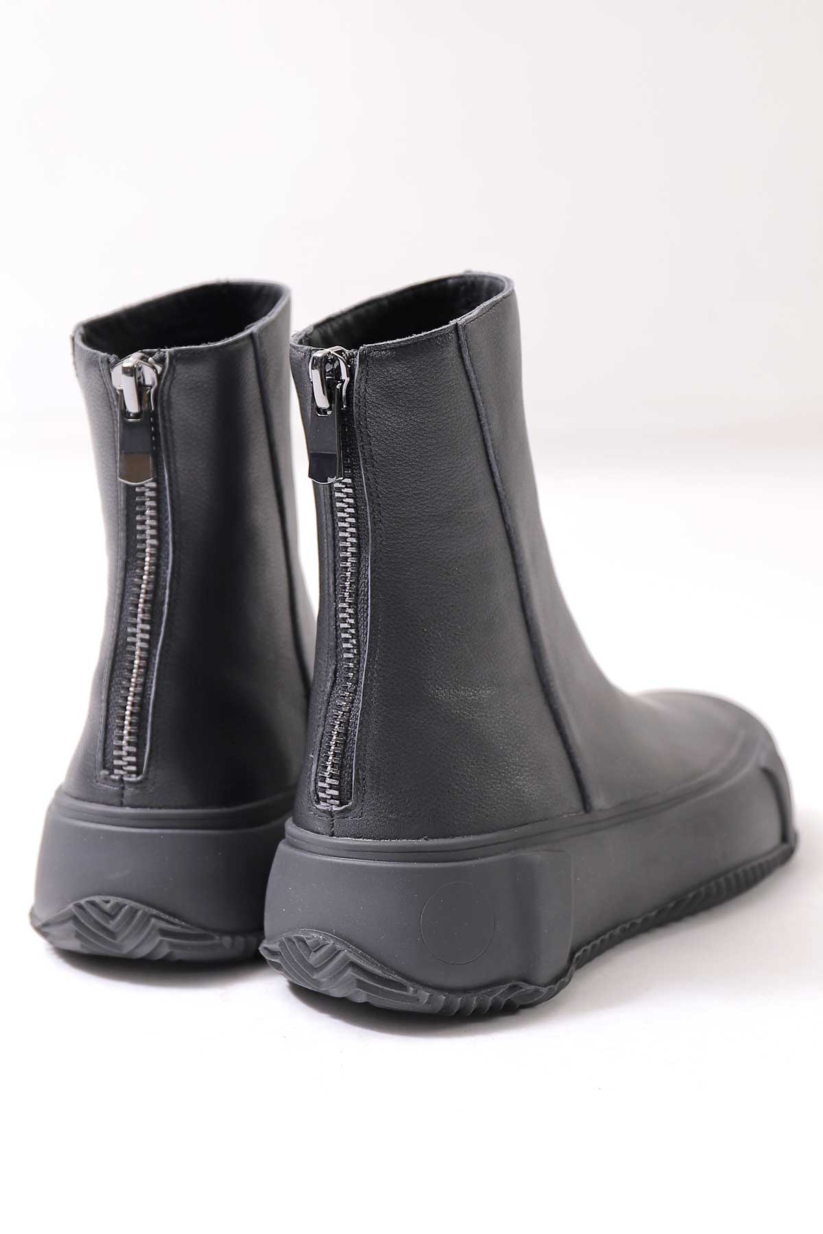 【Alès Dacchia】 BACK ZIP FRONT DRAPE LEATHER SNEAKER_BLACK