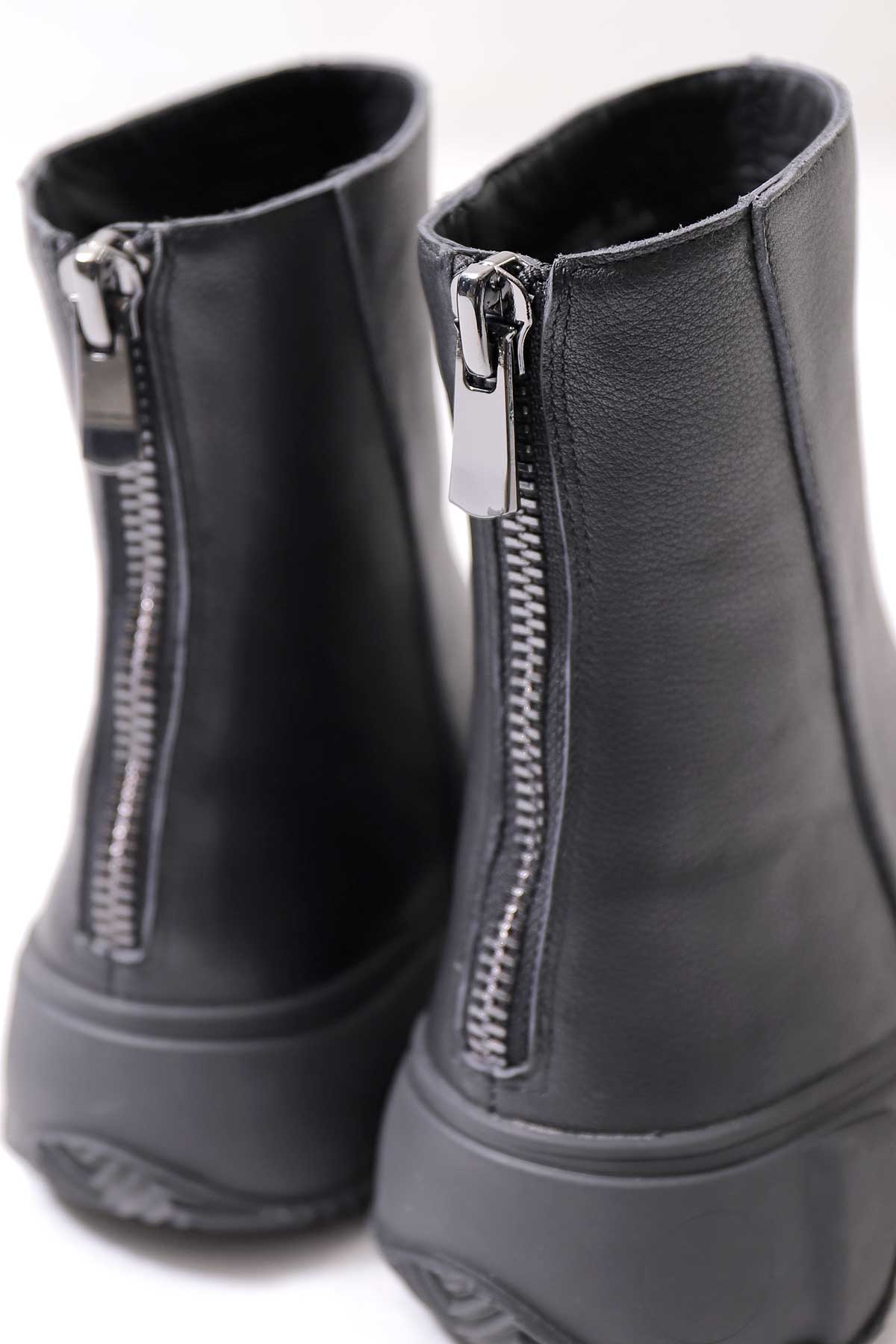 【Alès Dacchia】 BACK ZIP FRONT DRAPE LEATHER SNEAKER_BLACK