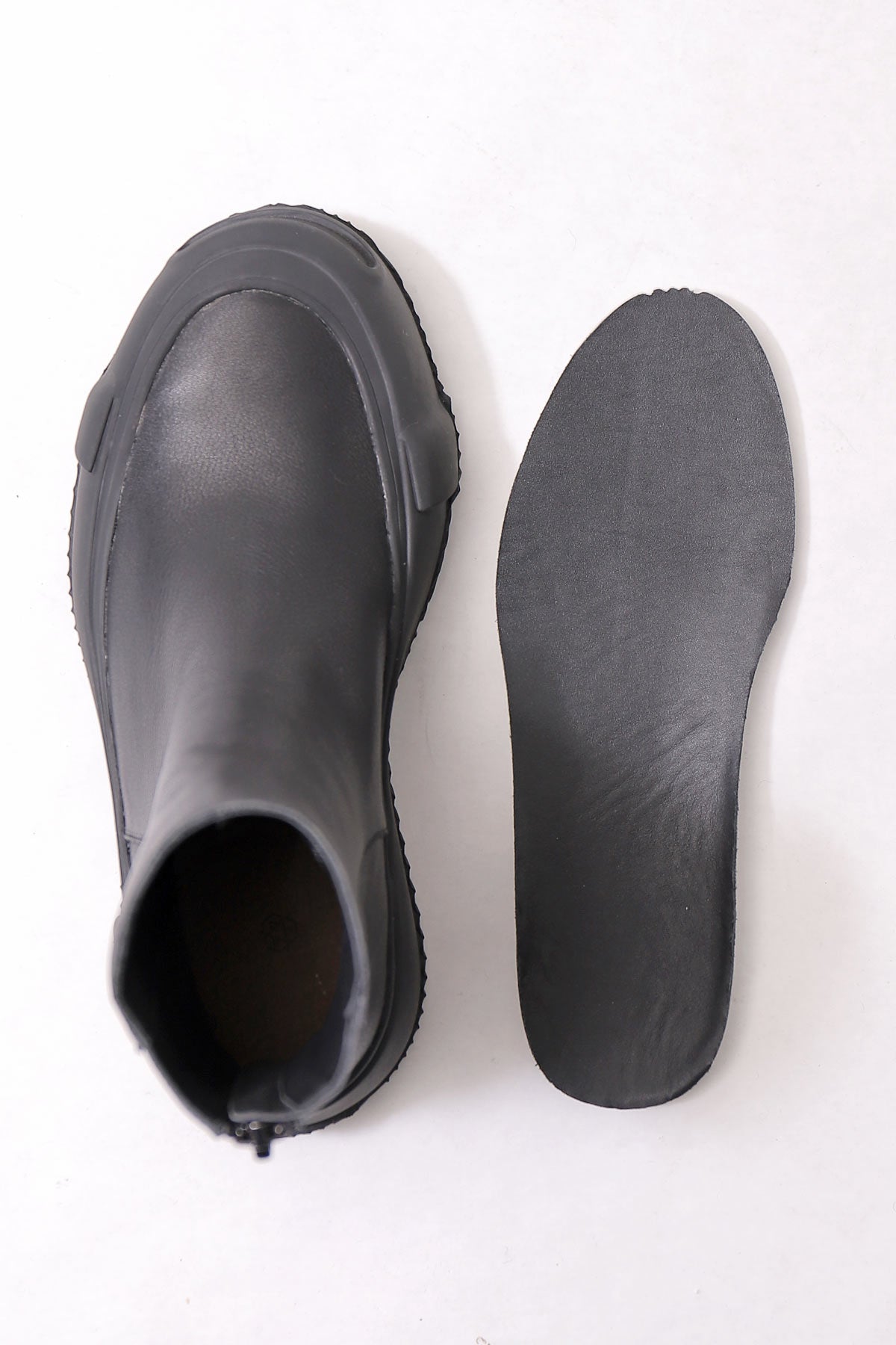 【Alès Dacchia】 BACK ZIP FRONT DRAPE LEATHER SNEAKER_BLACK