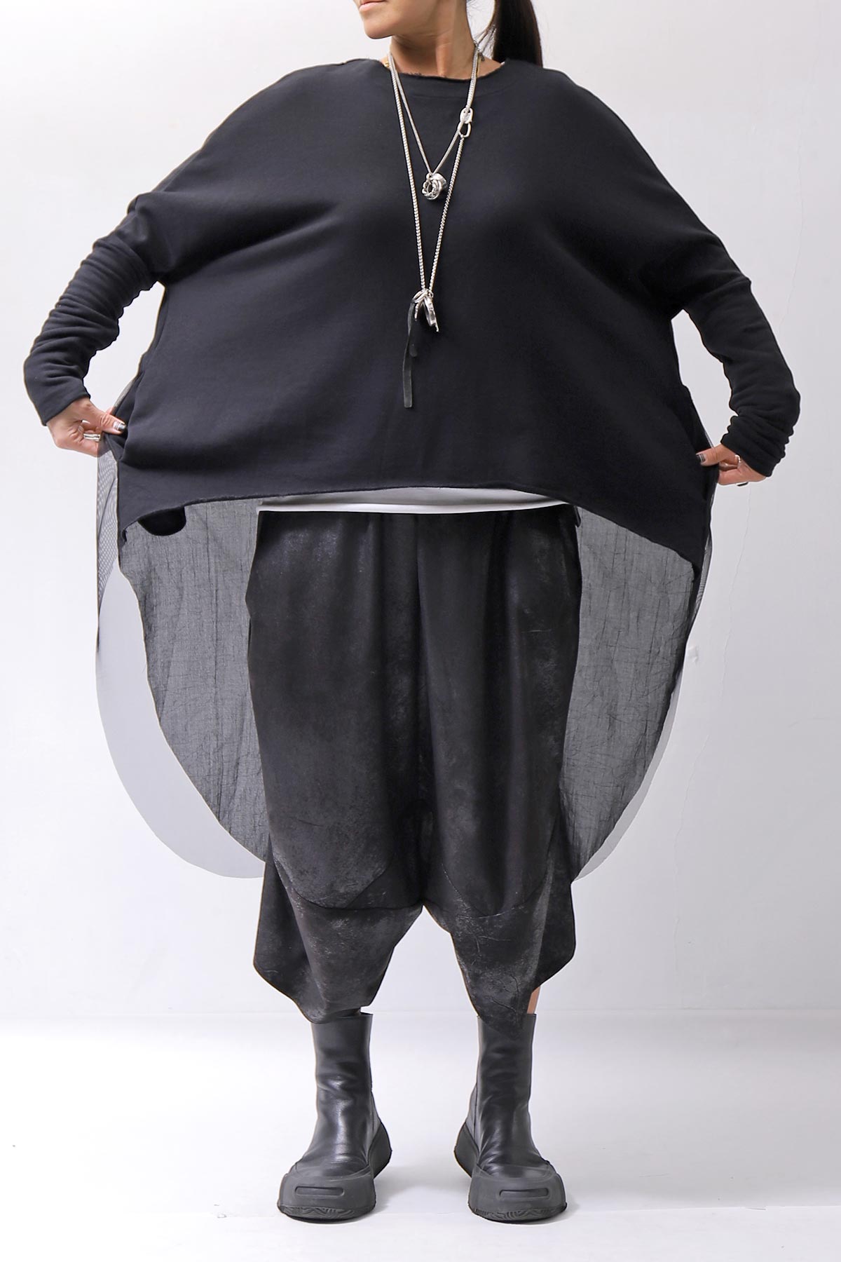 【bajra】 BACK TULLE＆COTTON LAYERED TOP 159QK02_BLACK