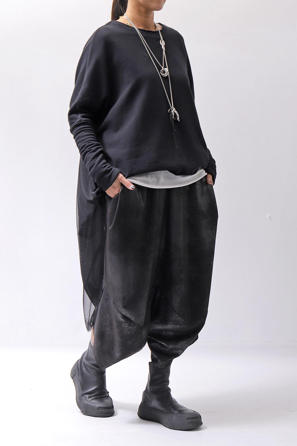 【bajra】 BACK TULLE＆COTTON LAYERED TOP 159QK02_BLACK