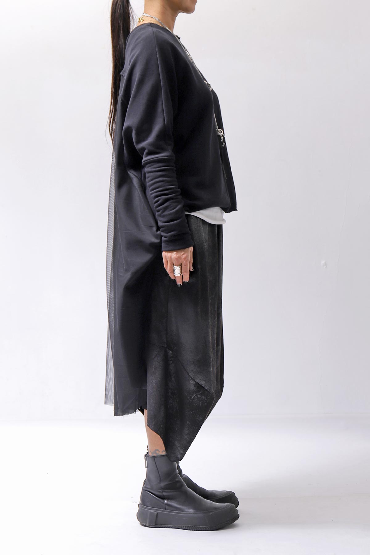 【bajra】 BACK TULLE＆COTTON LAYERED TOP 159QK02_BLACK