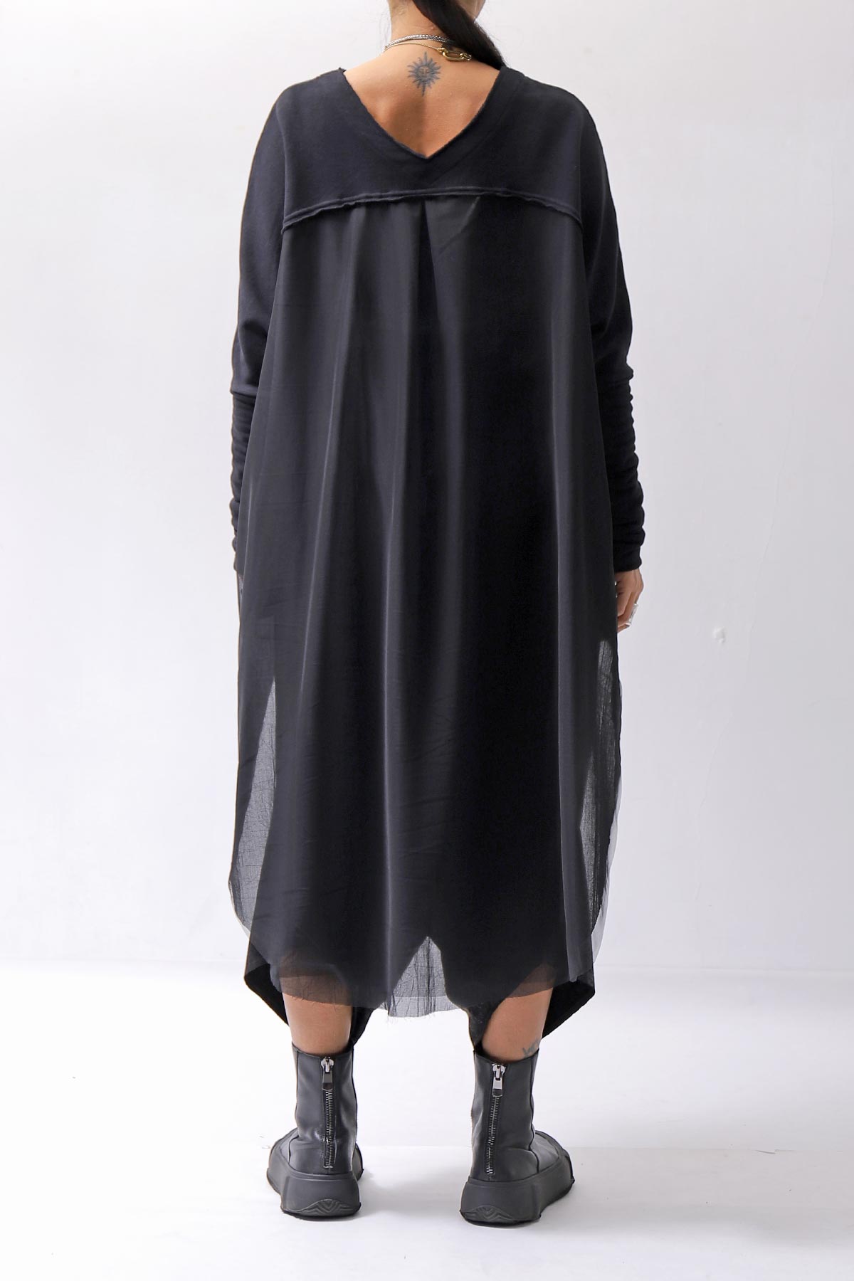 【bajra】 BACK TULLE＆COTTON LAYERED TOP 159QK02_BLACK