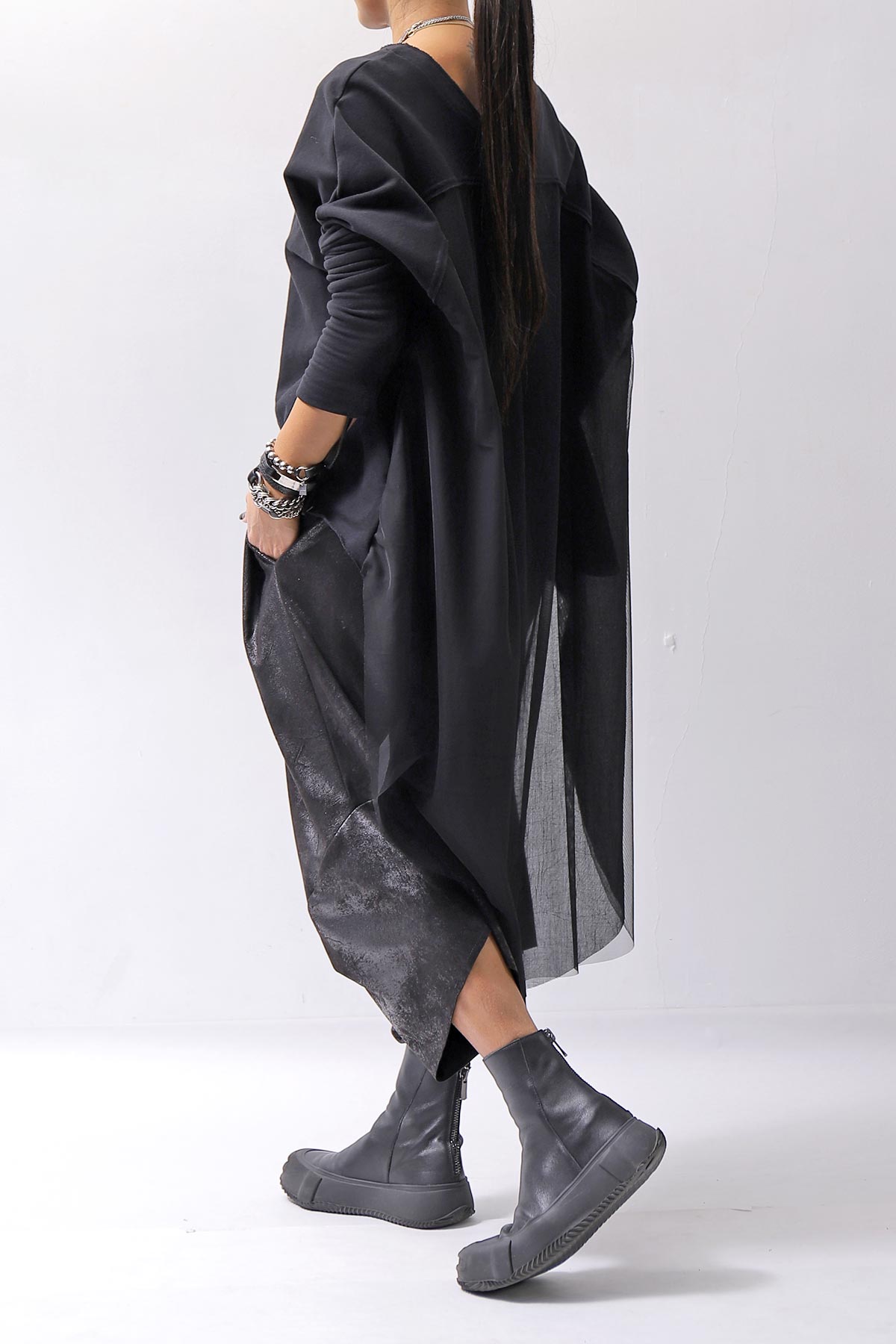 【bajra】 BACK TULLE＆COTTON LAYERED TOP 159QK02_BLACK