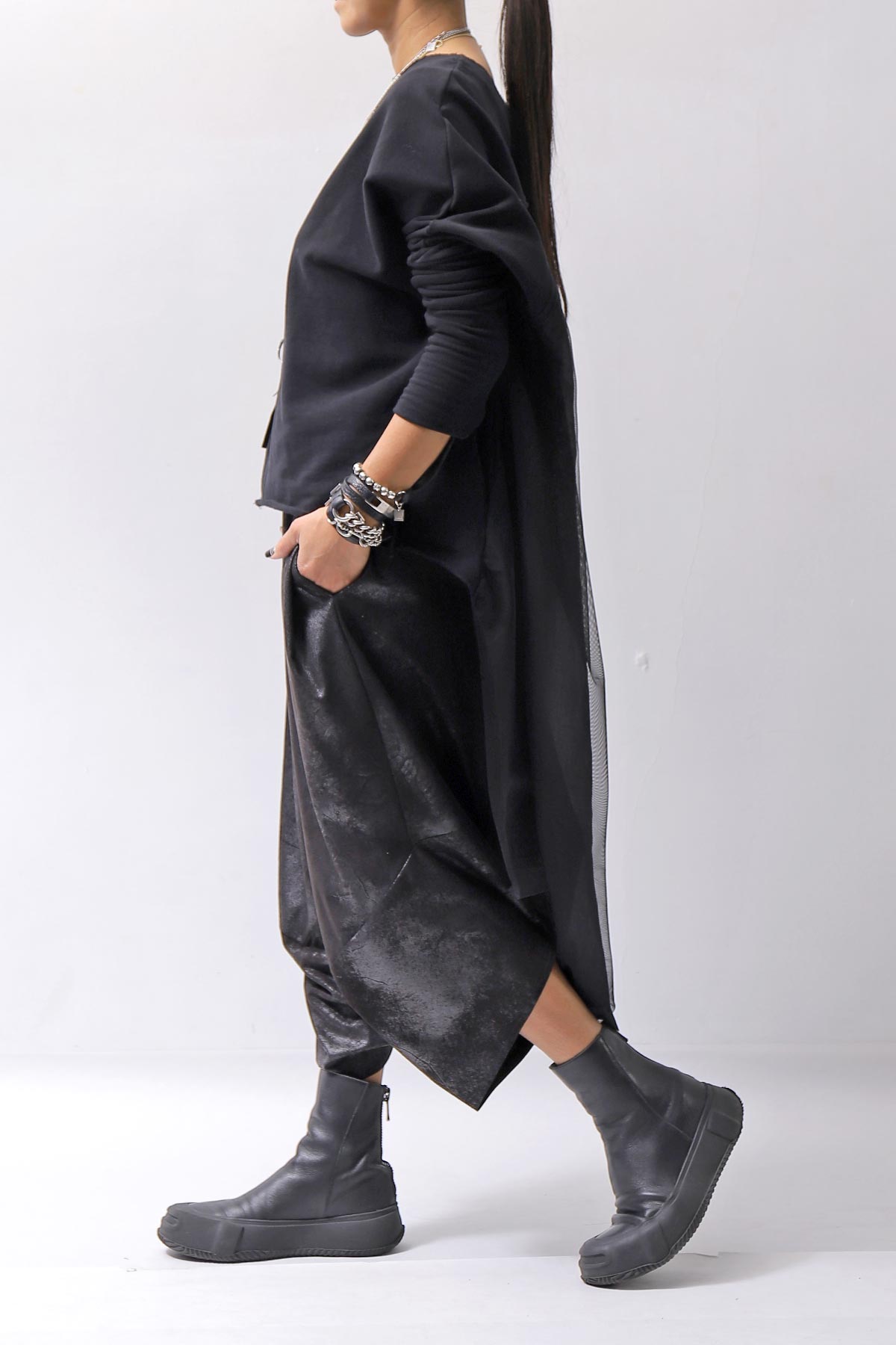 【bajra】 BACK TULLE＆COTTON LAYERED TOP 159QK02_BLACK