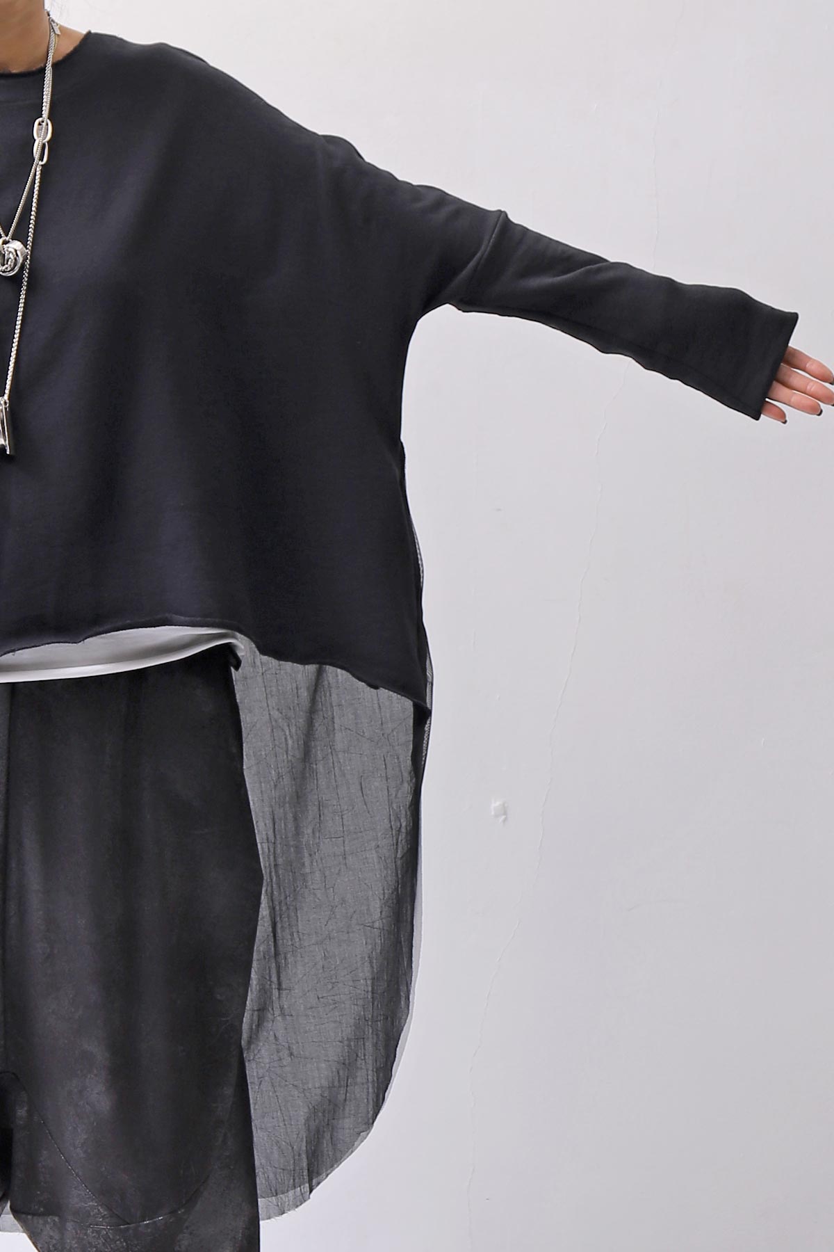 【bajra】 BACK TULLE＆COTTON LAYERED TOP 159QK02_BLACK