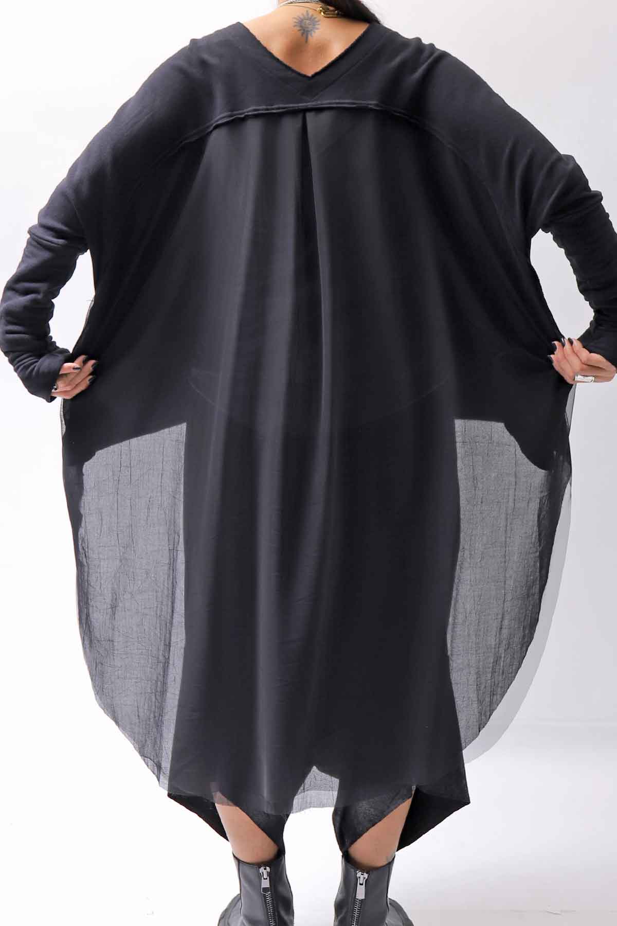 【bajra】 BACK TULLE＆COTTON LAYERED TOP 159QK02_BLACK