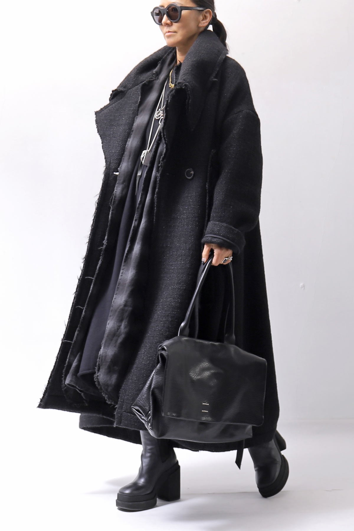 【bajra】 UNISEX BACK DRAPE SHIRT CARDIGAN 154QB01_BLACK