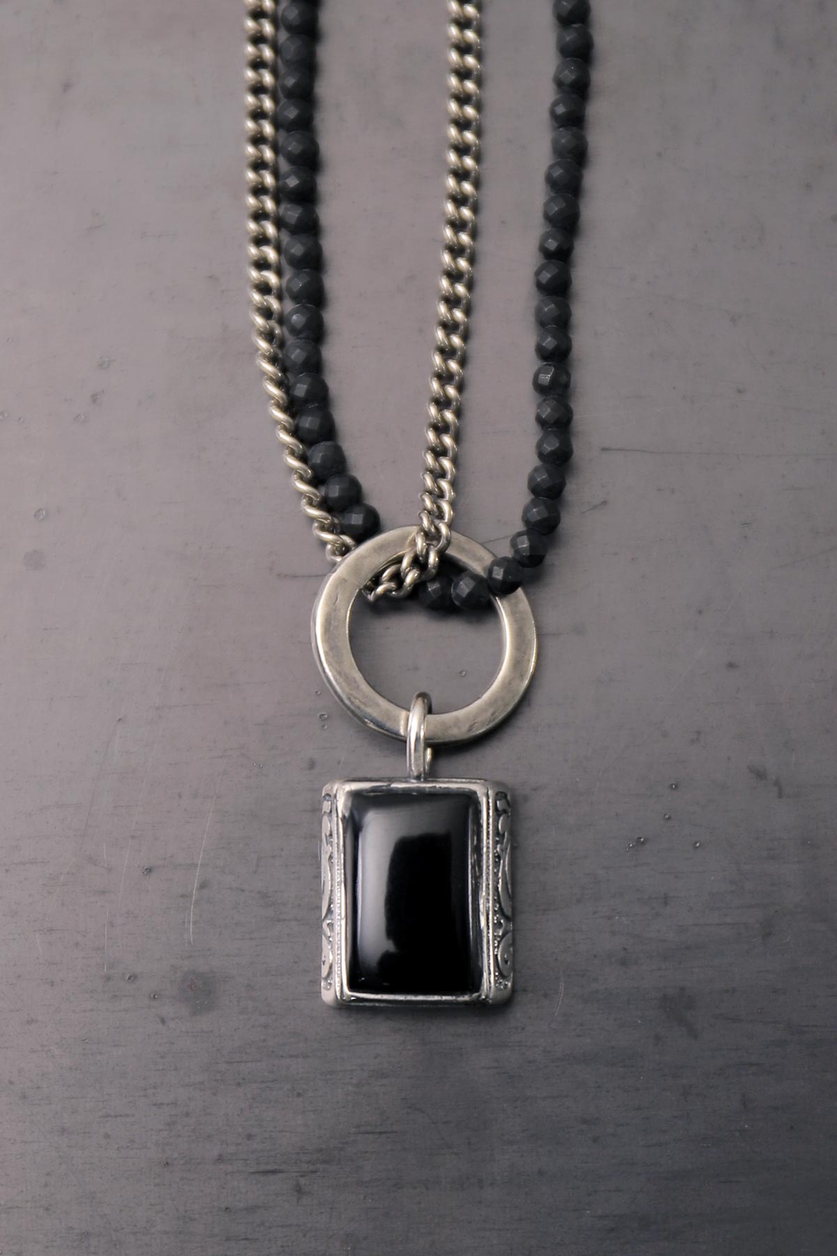 【GOTI】 ONYX &amp; BLACK AGATE NECKLACE_CN1171
