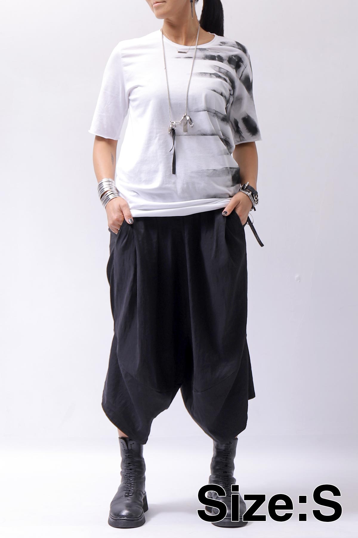 【Primordial is Primitive】 UNISEX SIDE PRINTED SLIM FIT TEE ST-709RO_WHITE