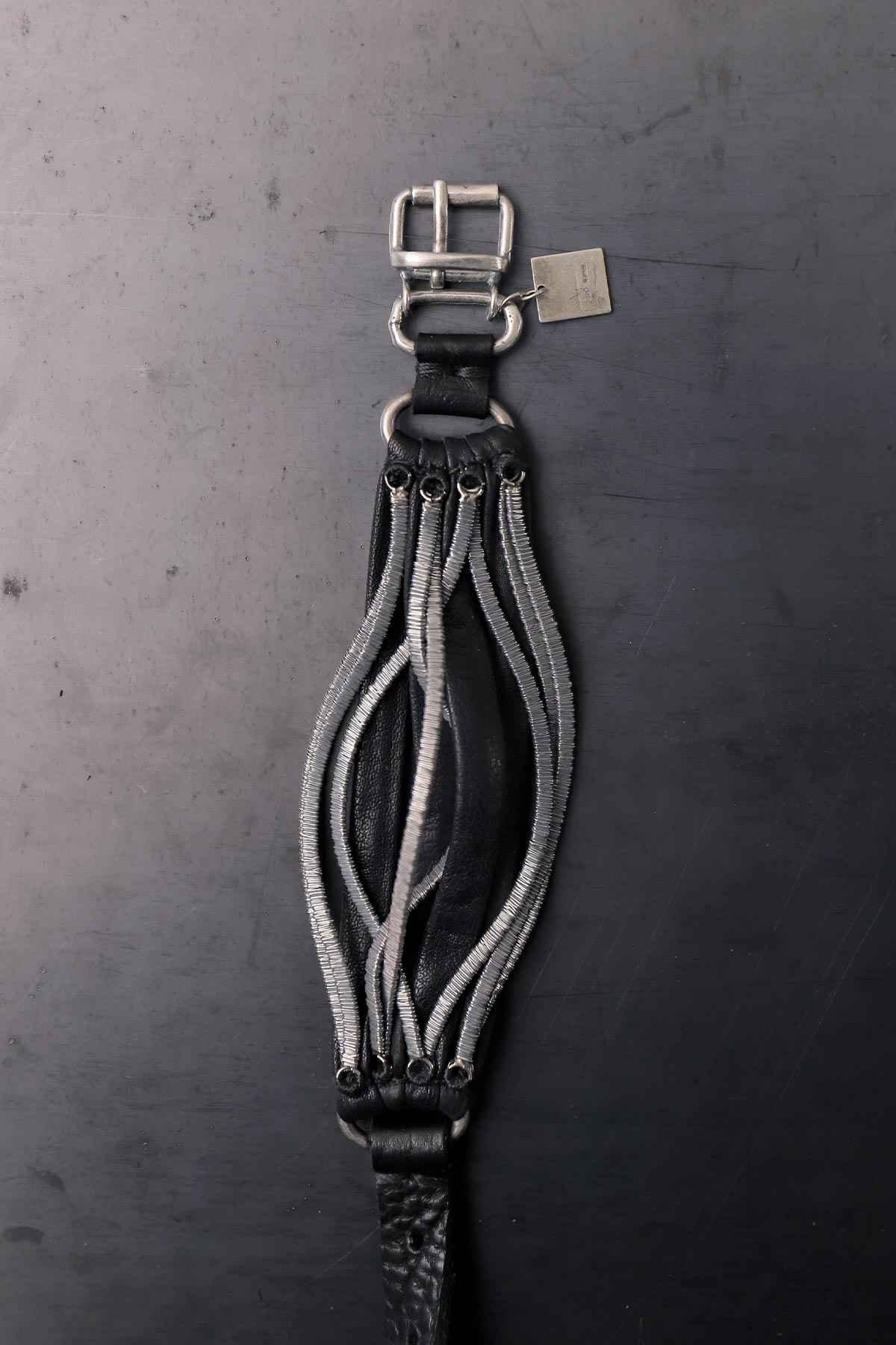 【GOTI】 SILVER MICRO STAPLE MULTI-UNIT LEATHER BRACELET_BR130