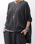 【RUNDHOLZ】 UNISEX TWIST COTTON BACK LAYERED ASYMMETRY TOP 256 0531_BLACK