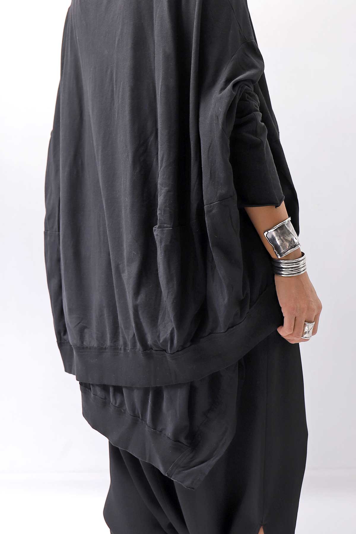 【RUNDHOLZ】 UNISEX TWIST COTTON BACK LAYERED ASYMMETRY TOP 256 0531_BLACK