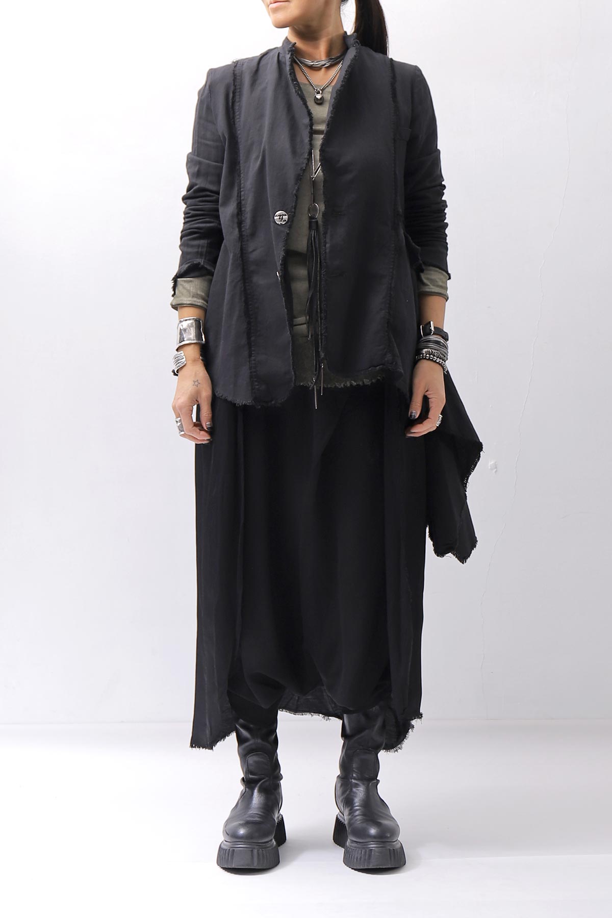【sanctamuerte】 BACK DETACHABLE ASYMMETRY COTTON JACKET_BLACK