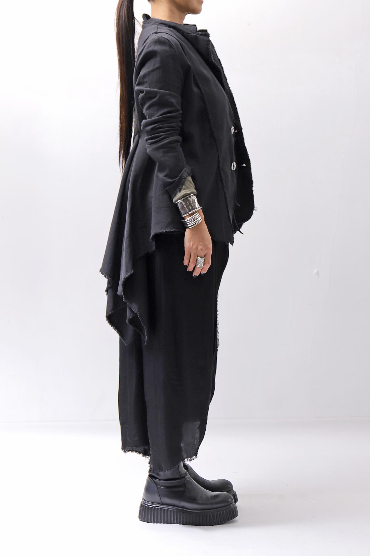 【sanctamuerte】 BACK DETACHABLE ASYMMETRY COTTON JACKET_BLACK