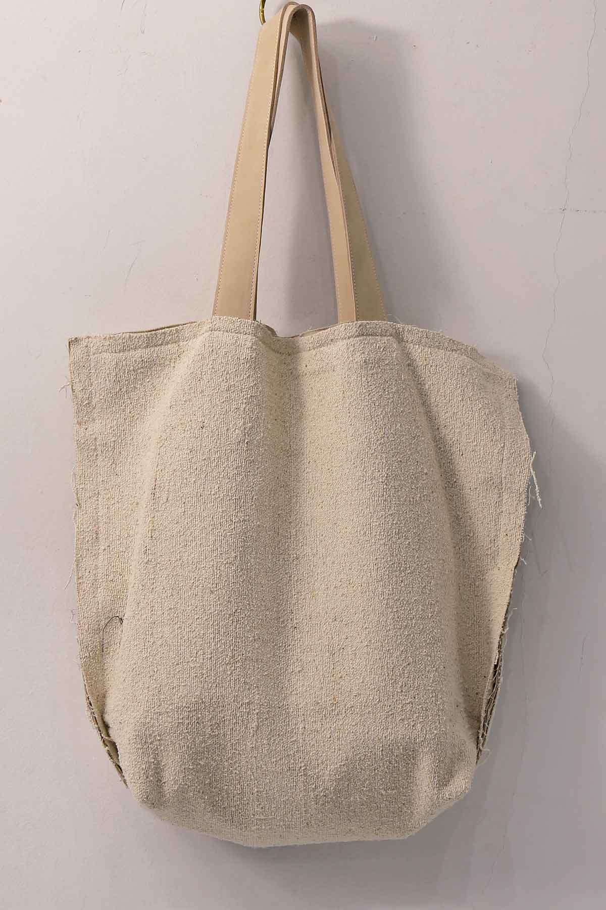 【DANIELE BASTA】 SHAGGY SILK &amp; LEATHER TOTE BAG_BUTTER