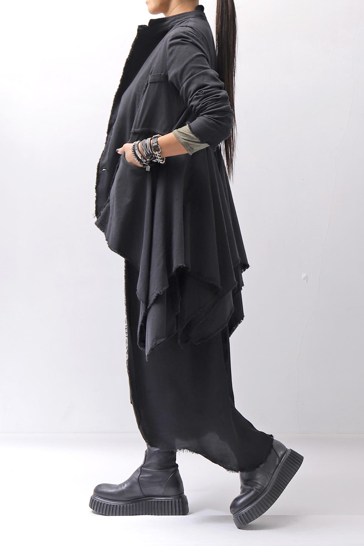 【sanctamuerte】 BACK DETACHABLE ASYMMETRY COTTON JACKET_BLACK