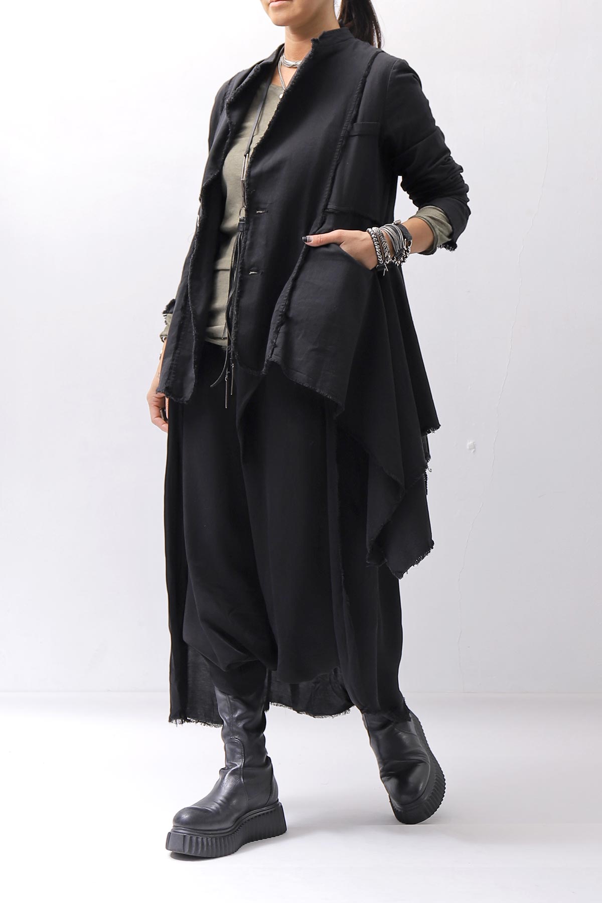 【sanctamuerte】 BACK DETACHABLE ASYMMETRY COTTON JACKET_BLACK