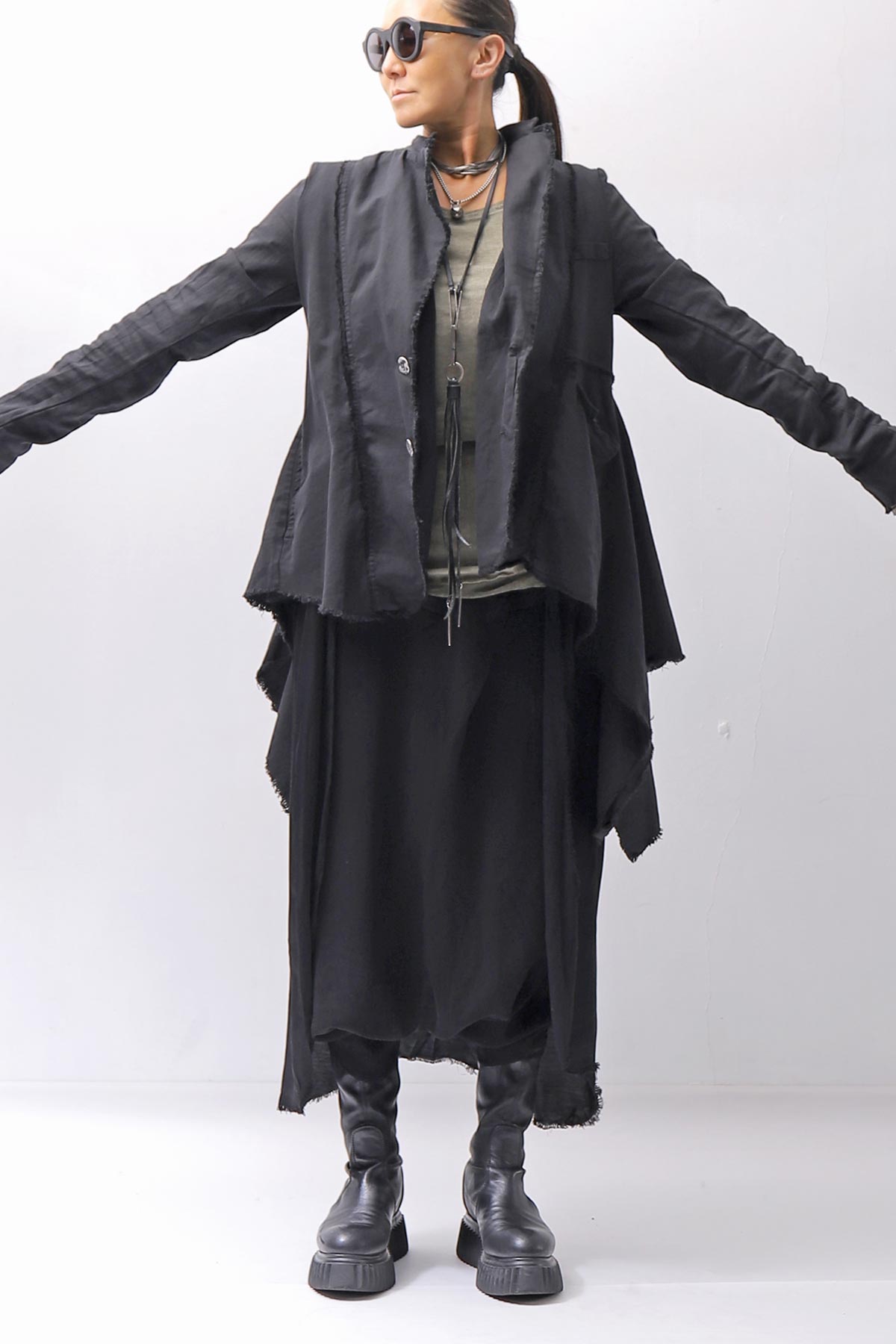 【sanctamuerte】 BACK DETACHABLE ASYMMETRY COTTON JACKET_BLACK