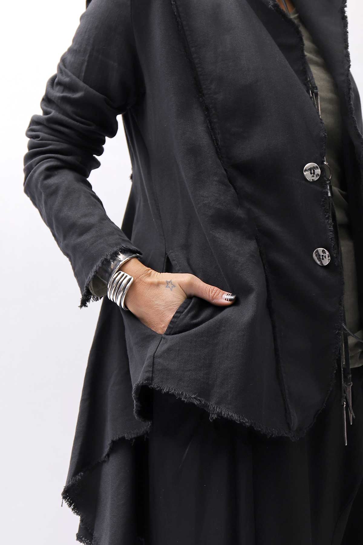 【sanctamuerte】 BACK DETACHABLE ASYMMETRY COTTON JACKET_BLACK