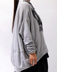 【bajra】 UNISEX BACK DRAPE& PRINTED LIGHT SWEAT TOP 159QK04_GREY PRINTED